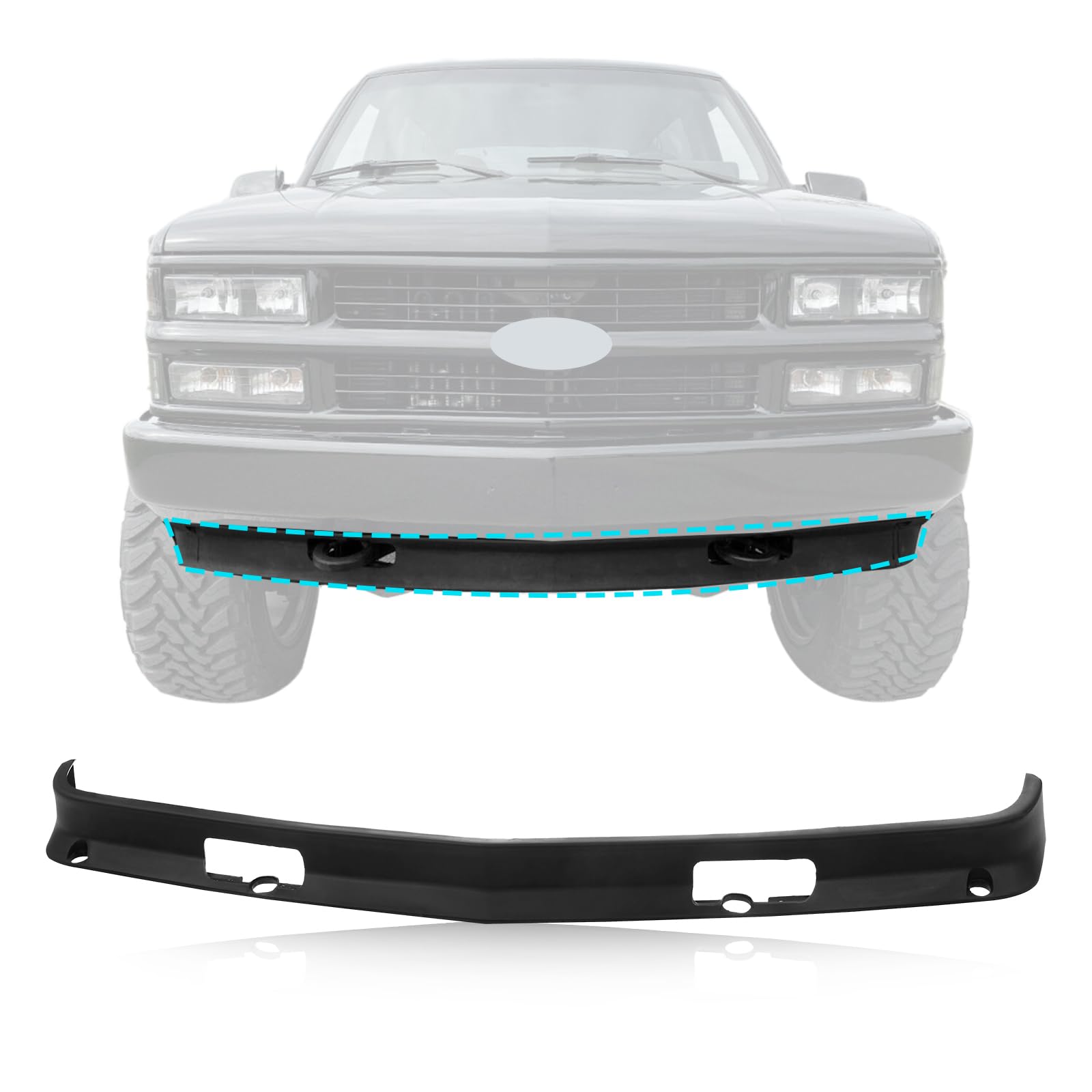 Carpartsdepot Front Bumper Air Dam Lower Valance W/Hook Holes Compatible With 1988-2000 Chevrolet C/K 1500 2500 3500 & 1992-1999