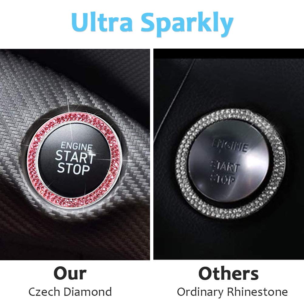 Tobequeen Crystal Rhinestone Ring For Car Bling Ring Decal For Vehicle 2Pcs Auto Engine Start Stop Decoration For Women Girl,Int