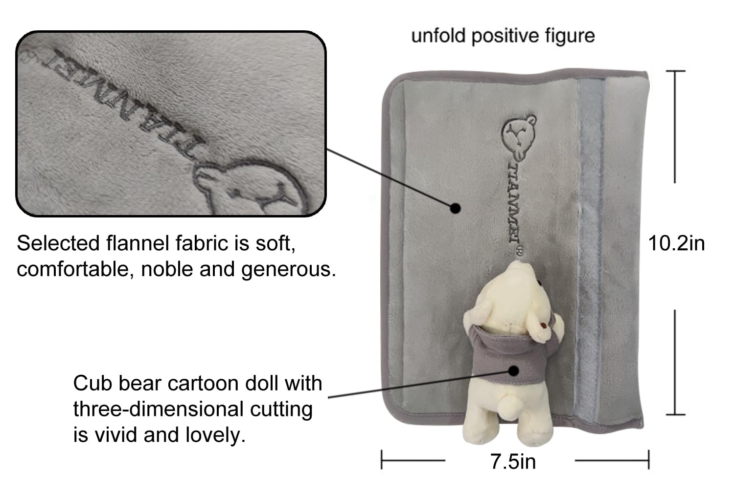 Tianmei 2Pcs Bear Doll Styling Faux Suede Car Seat Belt Strap Cover Shoulder Strap Pad (Gray Color)