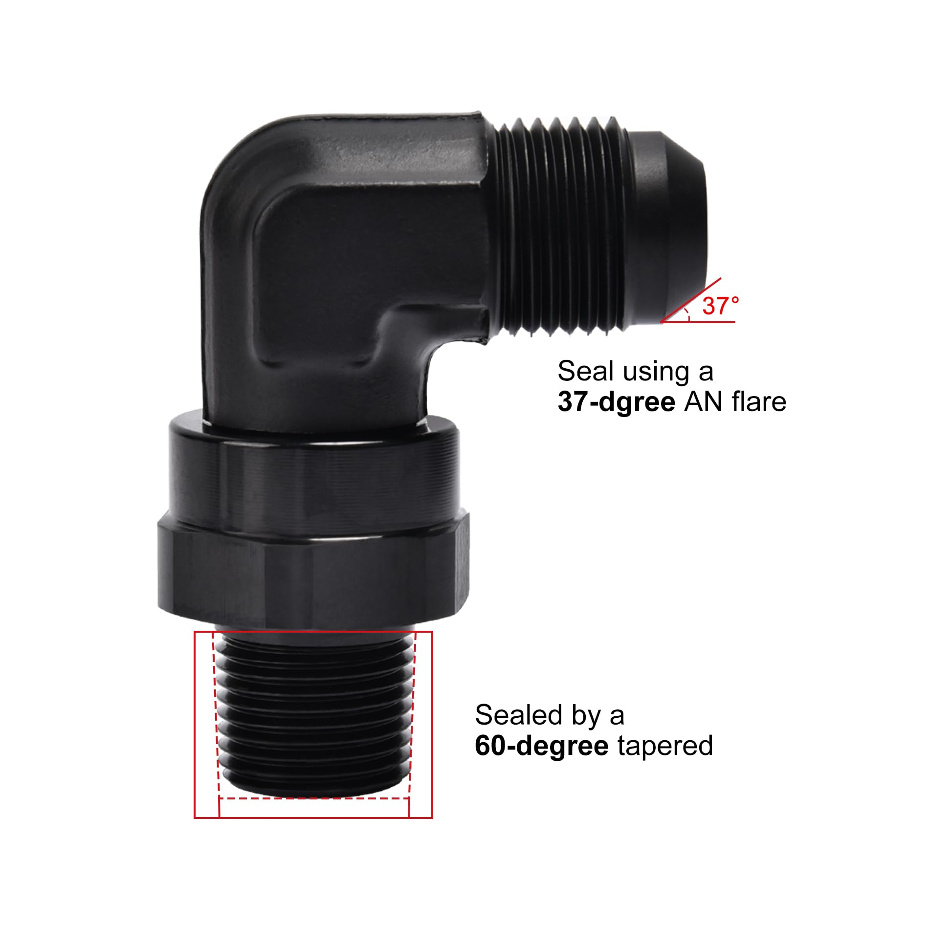 Evil Energy 8An Male Flare To 3/8 '' Npt 90 Degree Swivel Fitting Adapter Aluminum Black