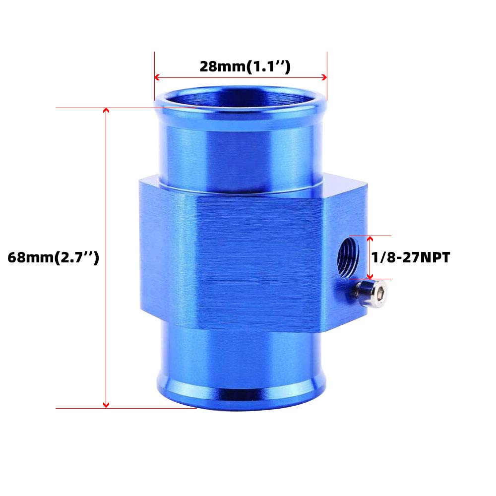 Universal Water Temp Joint Pipe Water Temp Temperature Joint Pipe Sensor Gauge Radiator Hose Adapter, (Blue, 28Mm)