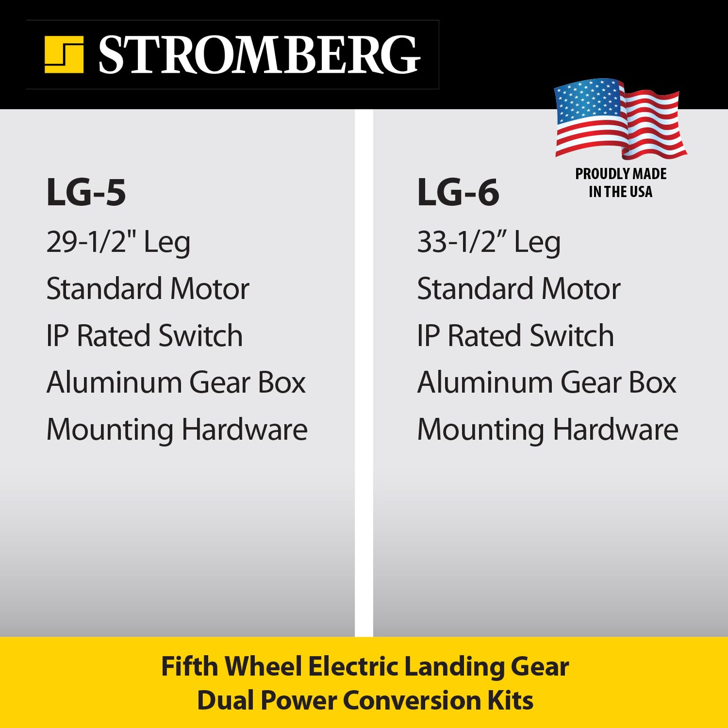 Stromberg Carlson Lg-5 Dual Power Landing Gear Conversion Kit - 5Th Wheel Rv Landing Gear Replacement, Camper Stabilizer, Travel Trailer, Leveling Tool With 5000 Lb Motor - 29.5' Lead Leg, 1 Side