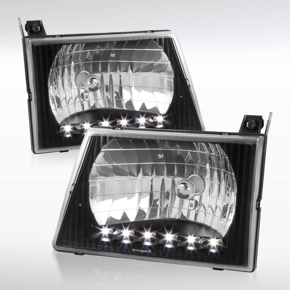 AUTOZENSATION Compatible with 1992-2006 Ford E150/E250/E350/E450/E550 Econoline van LED Black Headlights L + R Pair Headlamp
