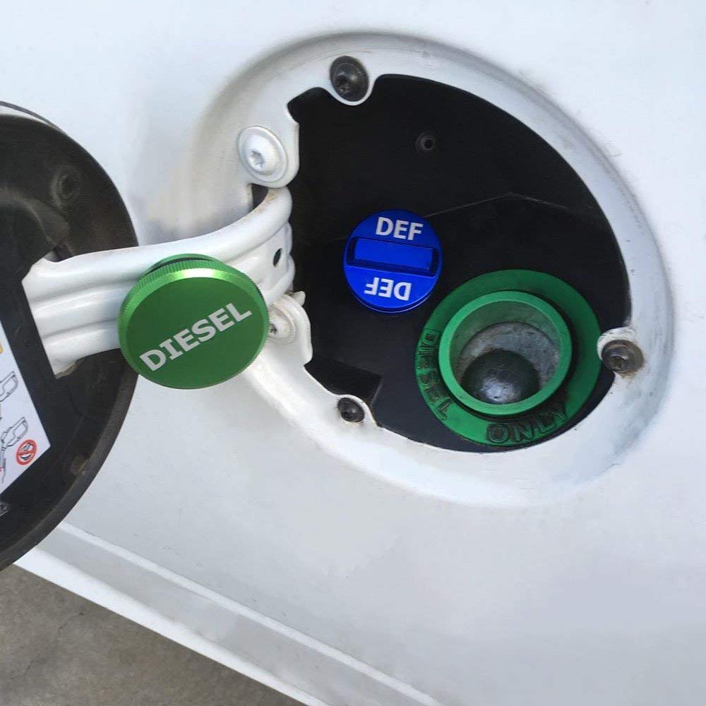 illet Aluminum Fuel Cap Combo Pack,Diesel Fuel Cap for Dodge - Magnetic Green Diesel Fuel Cap and Non-magnetic Blue DEF Cap for 2013-2018 Dodge Ram Diesel Trucks 1500 2500 3500 …