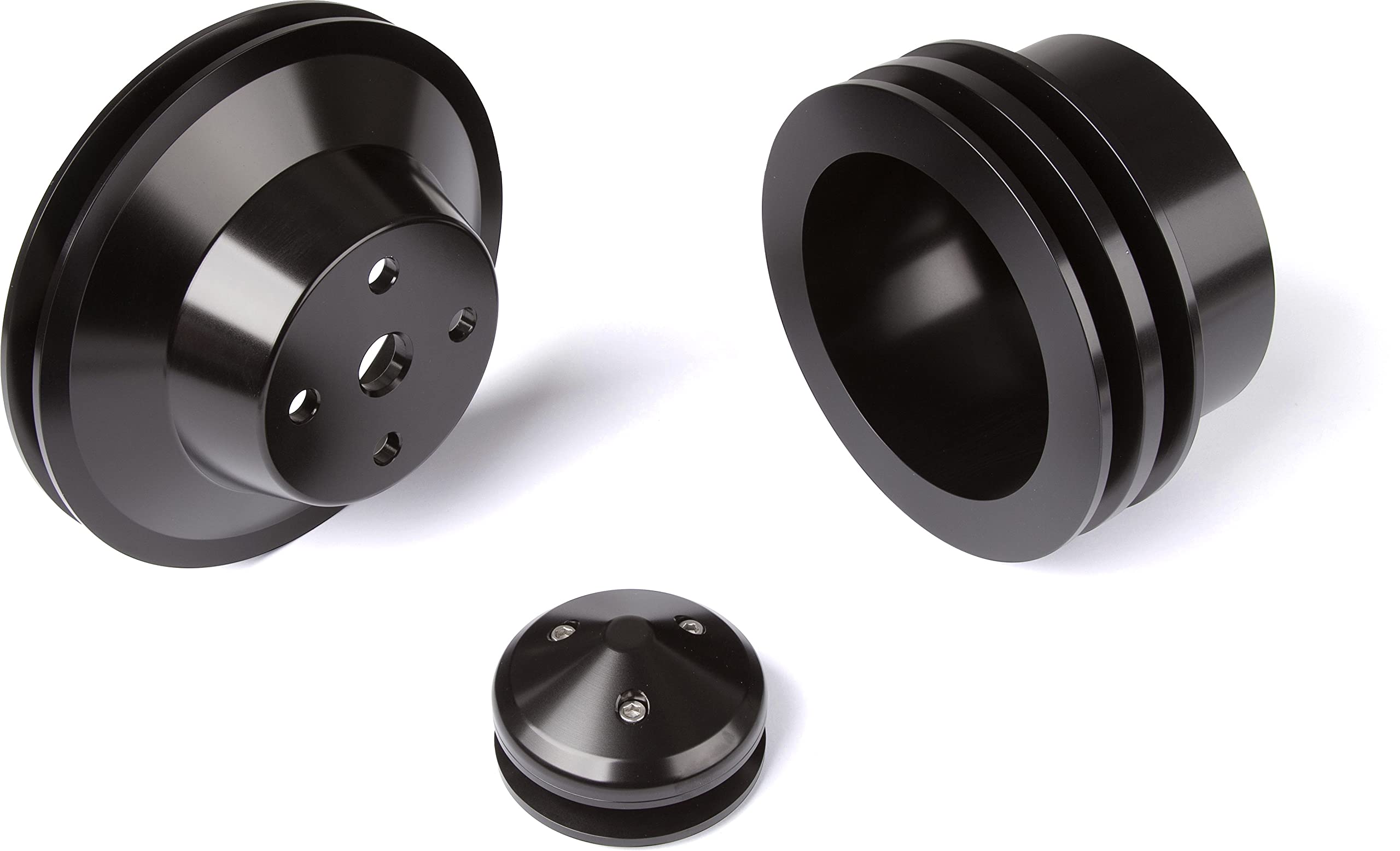 Chevy Big Block Pulley Kit V-Belt, Long Water Pump - Black Bright Dip Anodize