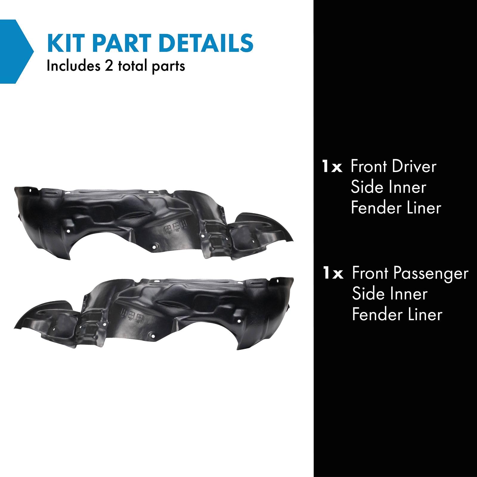 Trq Front Inner Fender Liner Set Compatible With 1993-1997 Toyota Corolla To1248104 To1249104