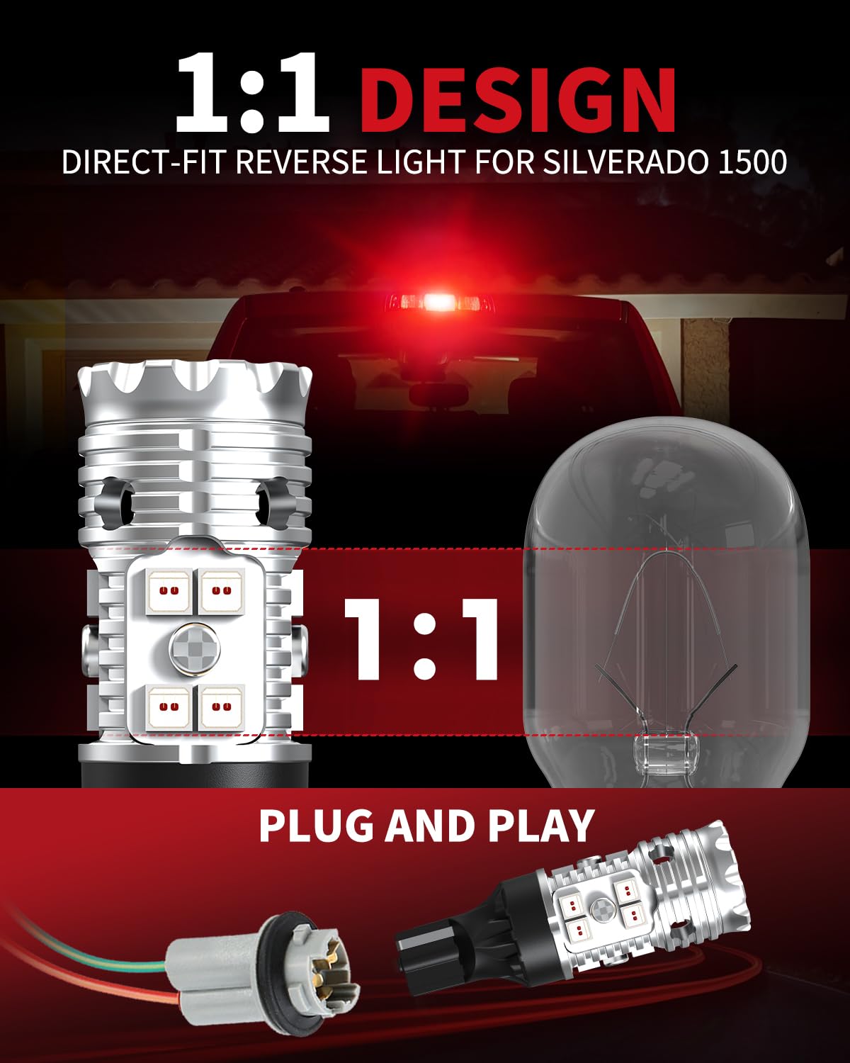 Lasfit 921 Led Bulb Red 912 T15 Canbus Ready Error Free Anti Hyper Flash Upgraded Third Brake Center High Mount Stop Light Bulb