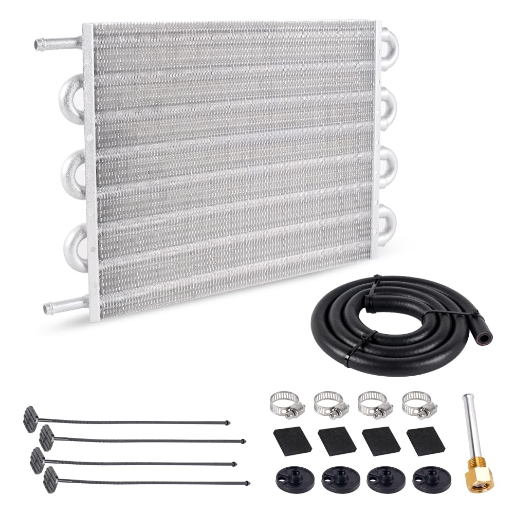 Bartoo Universal 5/16'' Transmission Oil Cooler Kit, Aluminium Alloy 8 Pass Tube And Fin Oil Cooler Kit (Sliver)