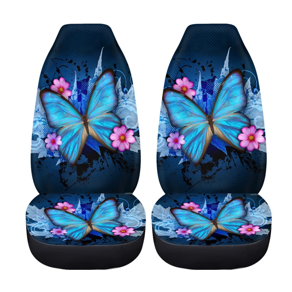 Bigcarjob Trendy Car Seat Covers Ble Butterfly Print High Back Seat Cover Set Of 2 Ultra-Soft Universal Fit