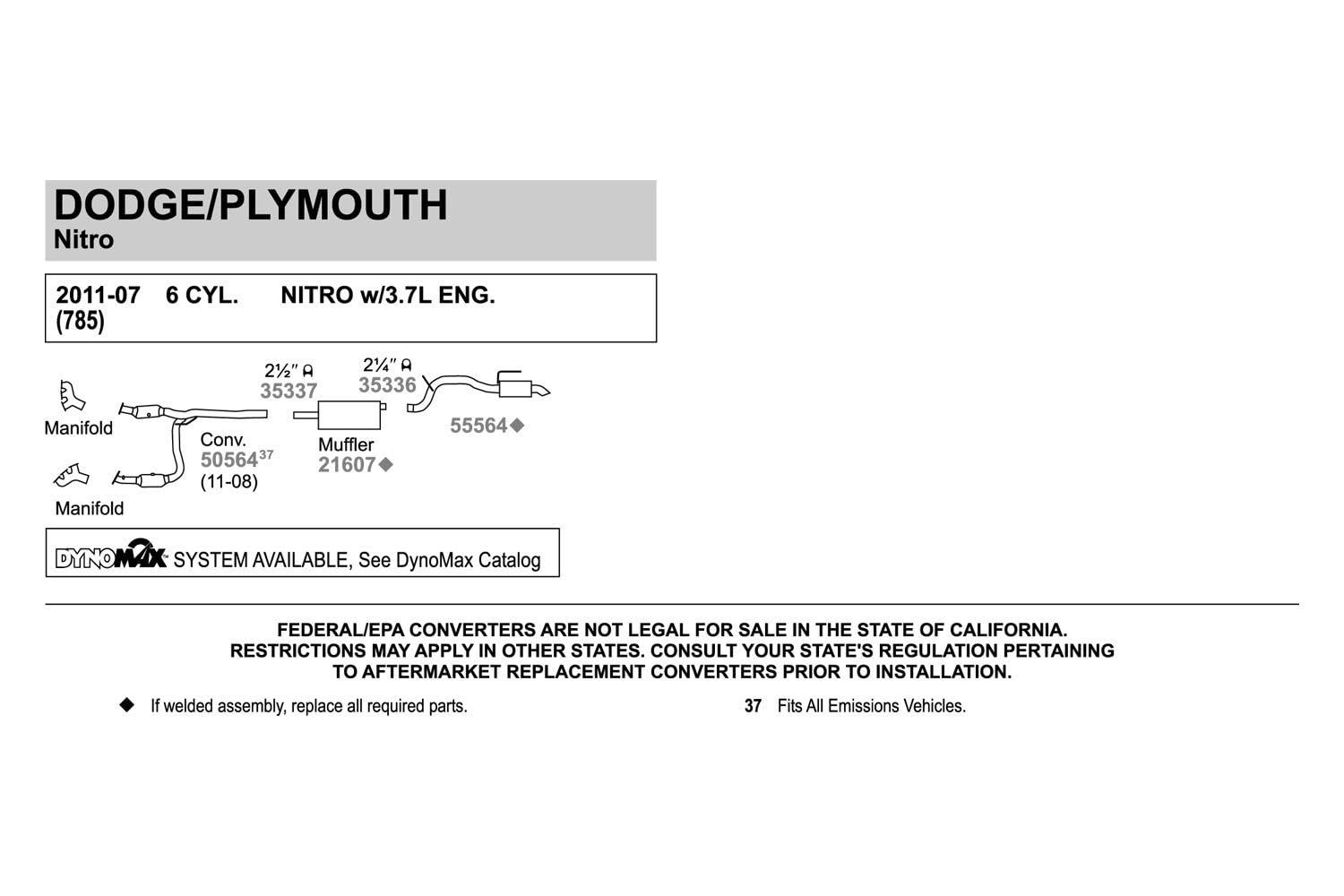 Walker 55564 Direct Fit Exhaust Resonator And Pipe Assembly 2.25 Inlet (Od) 2.5 Outlet (Od) For Chevrolet Tahoe