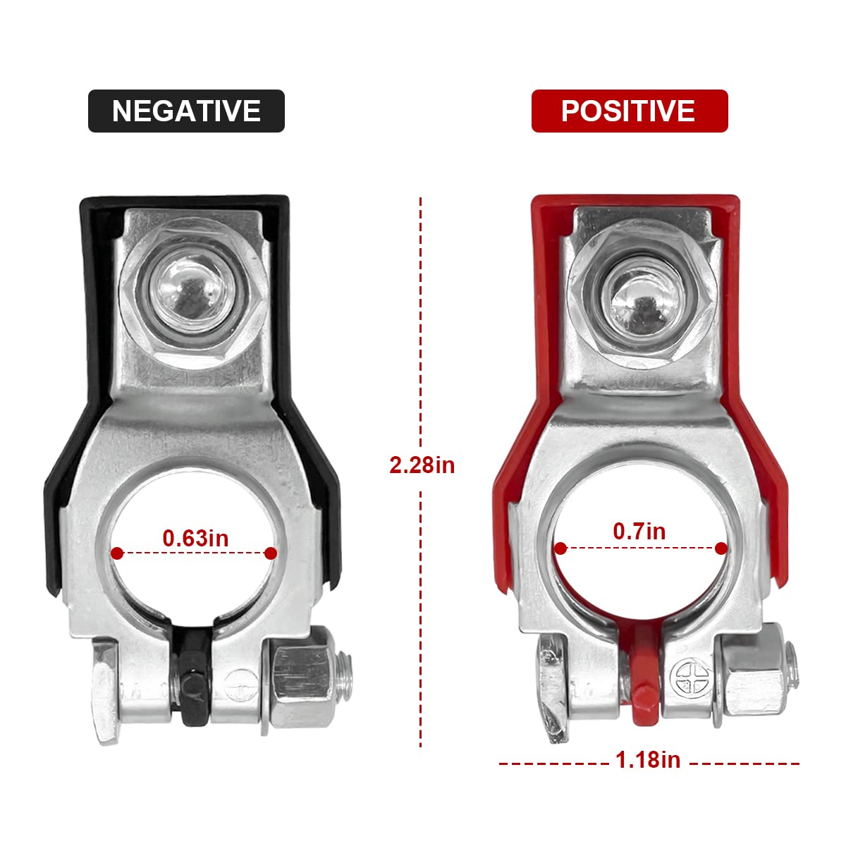 Auceli Battery Terminal Connector, Top Post Battery Cable Terminal Clamp Set, Positive And Negative 1 Pair With 2 Washers, Good