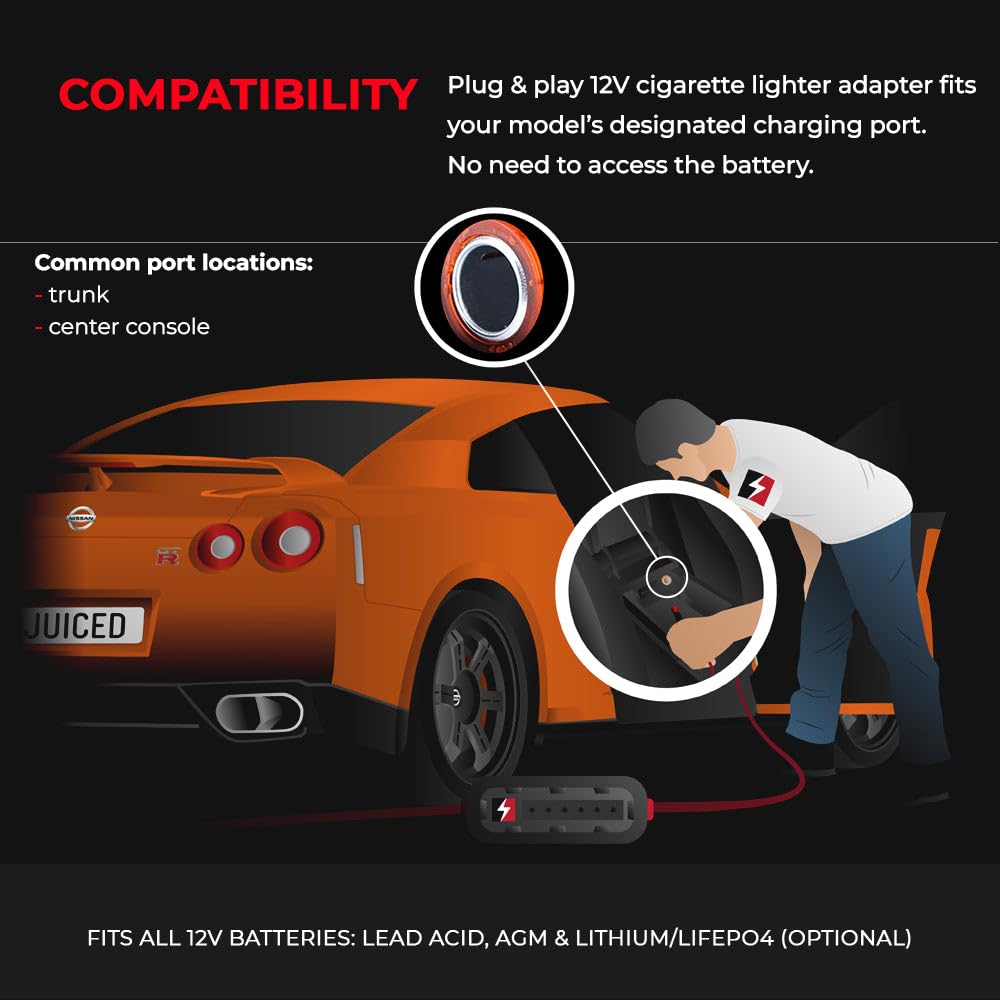 Jmr Battery Charger For Nissan Gt-R Armada Titan Z 370Z Murano Pathfinder Quest Nv 350Z Maxima Frontier Altima All Models Trickle Charger Conditioner Maintainer (Add Lithium Mode)