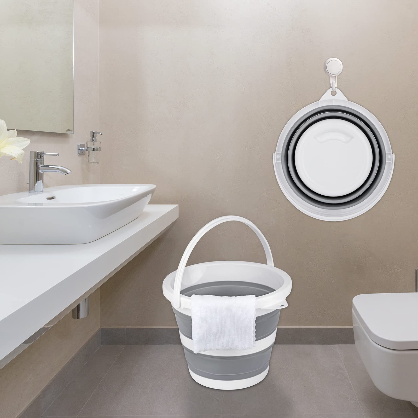 Craftend 5L Gray Collapsible Bucket - Portable Plastic Mop Bucket for Car Washing, Camping, Beach, and Household Use - Space Saving Design