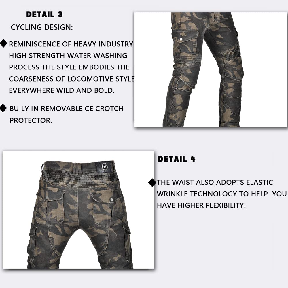 LOMENG Motorcycle Pants Riding Jeans Biker Motorbike Pants with CE Removable Armored for Men Camouflage EU34 34 Regular