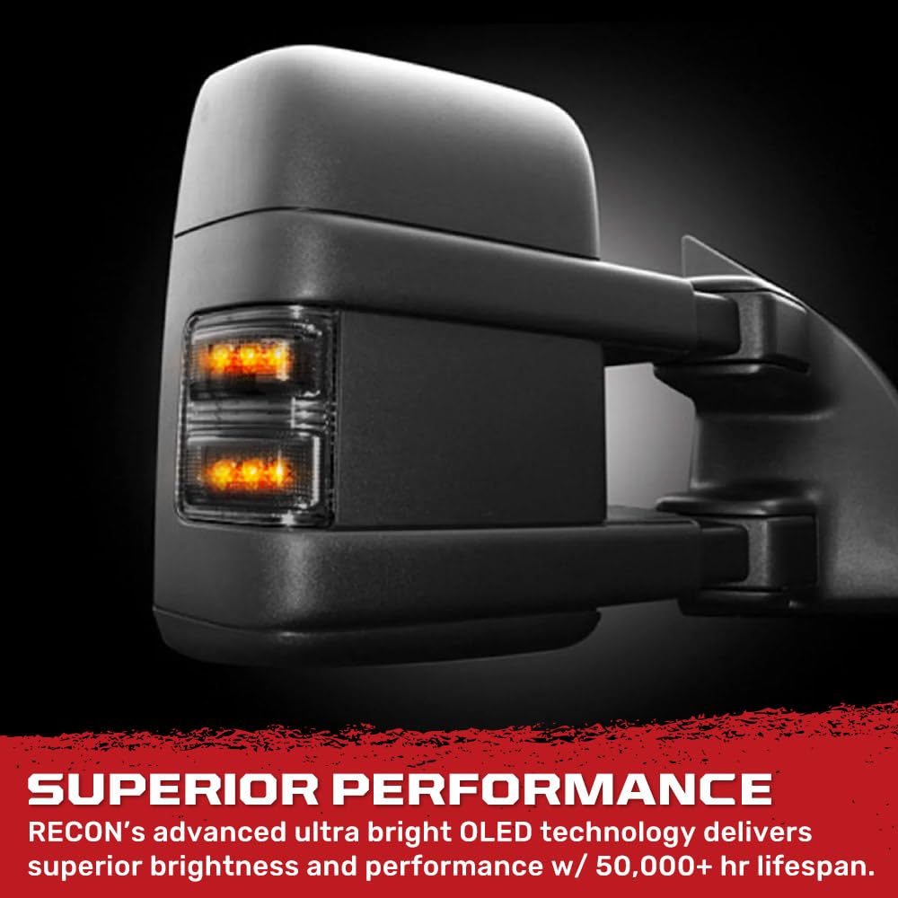 Recon - Fits 08-16 Super Duty (F250, F350, F450) Side Mirror Lenses Ultra Bright White Or Amber Led Lights - Smoked Lens (Amber Led)