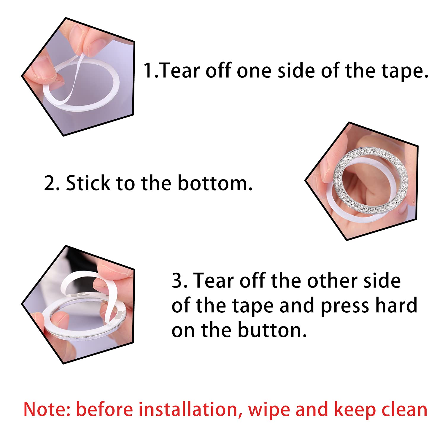 Livtee 2 Pcs Crystal Rhinestone Car Engine Start Stop Decoration Ring, Bling Car Interior Accessories For Women, Push To Start B