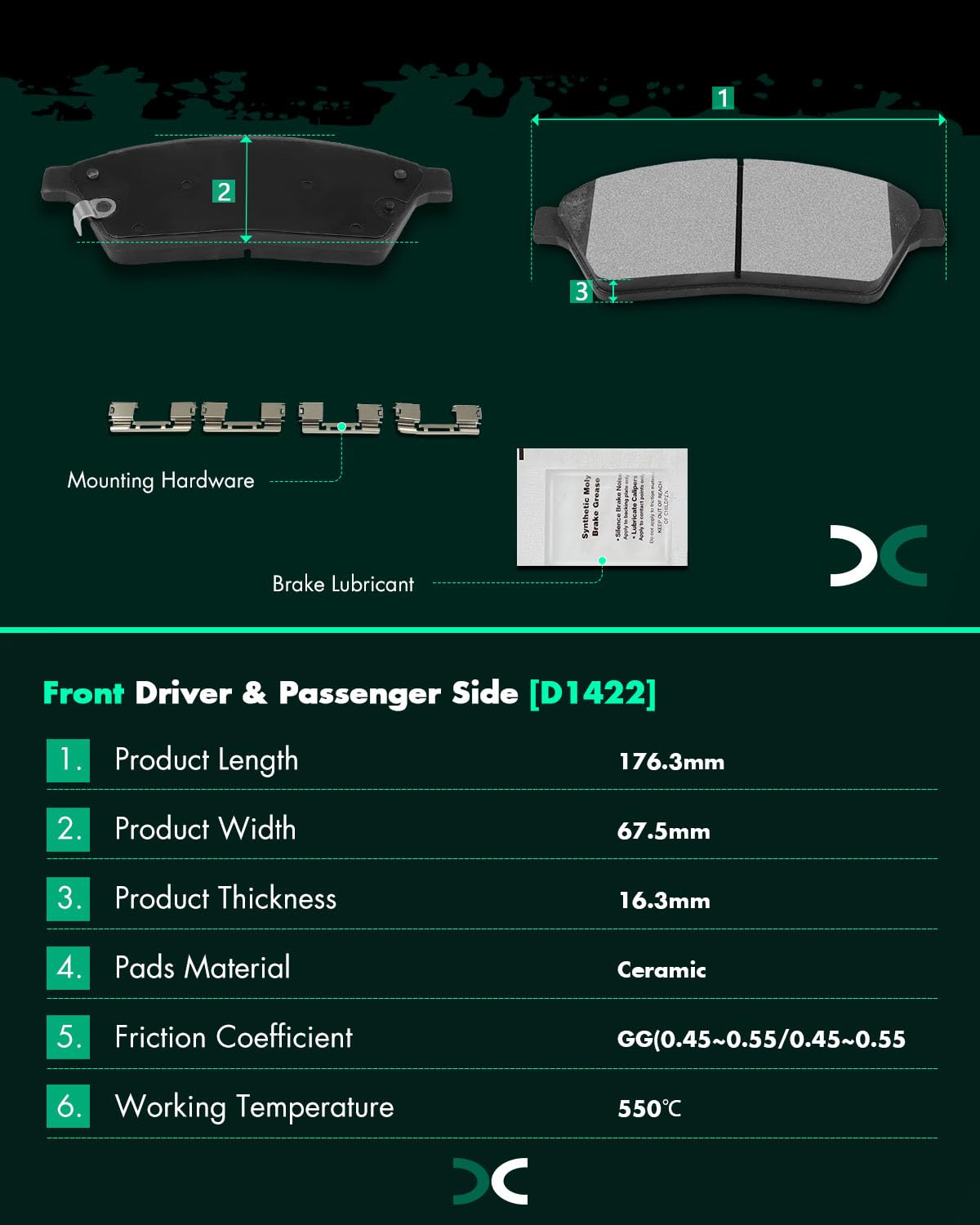 Scitoo Front Disc Brake Pad Set 4Pcs W/Hardware Fit For Cadillac For Srx 2010-2016,For Saab For 9-4X 2011