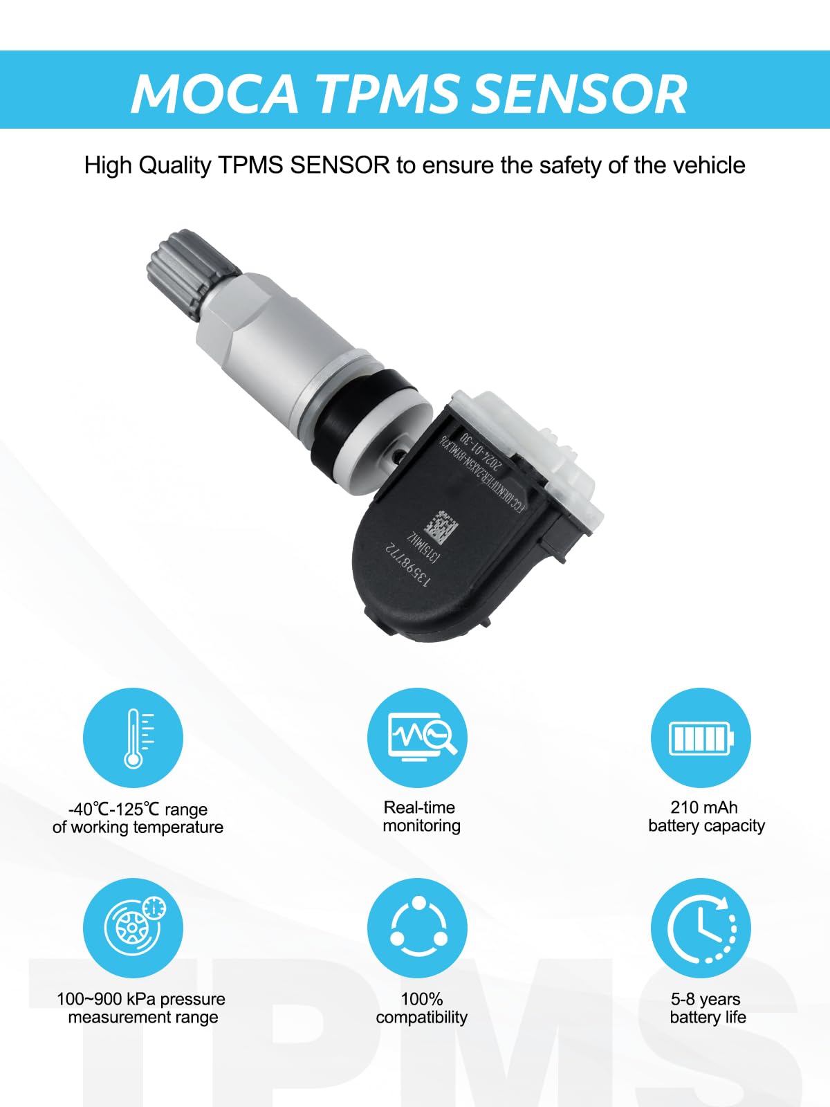 TAUTOY TPMS Sensor, GM 433Mhz Tire Pressure Sensors Replacement for Chevy/Chevrolet Cadillac Buick GMC Replaces# 13598773, 13589