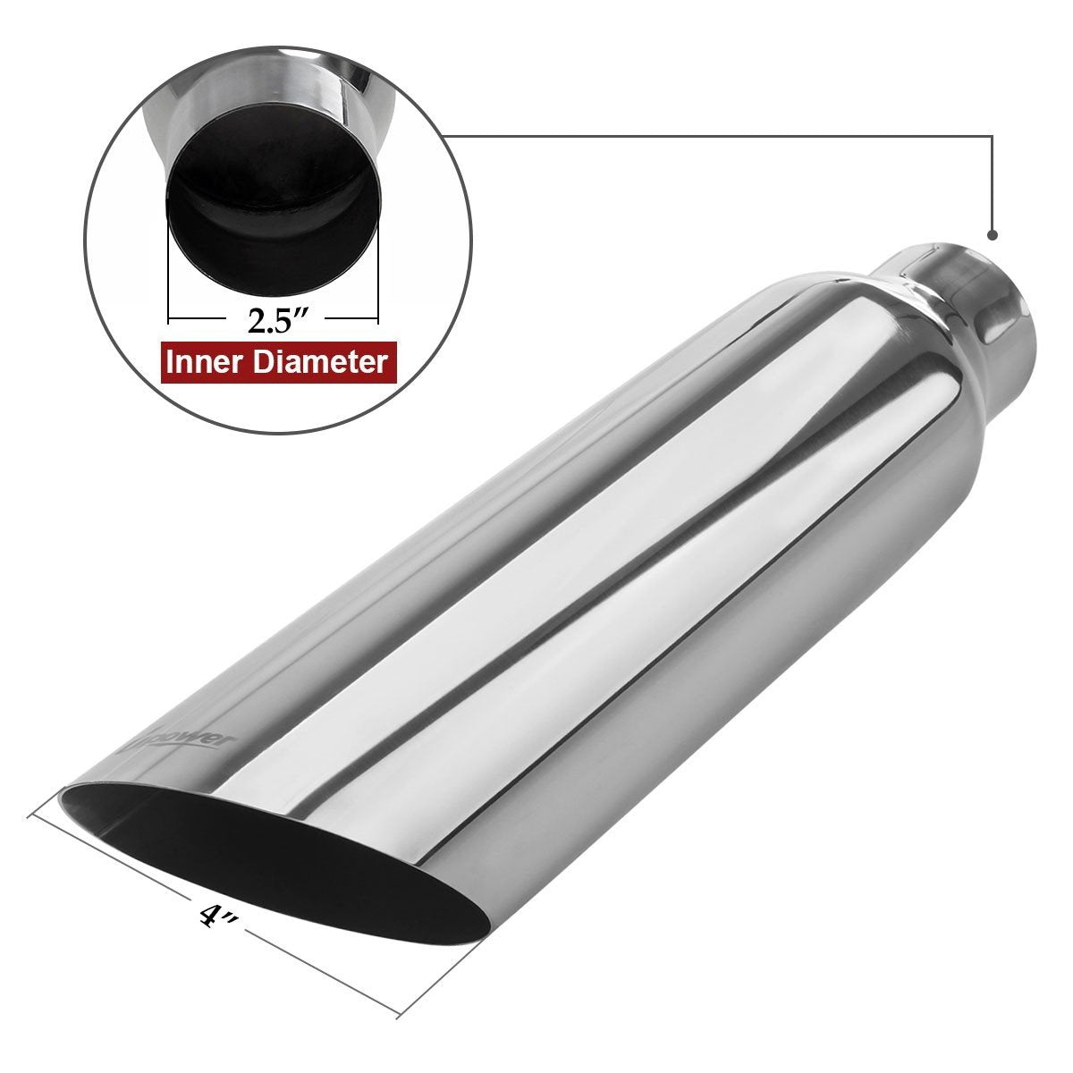 Upower Exhaust Tip 2.5'' Inlet X 4'' Outlet X 18'' Overall Length Universal Trucks Car Stainless Steel Weld On Exhaust Tailpipe