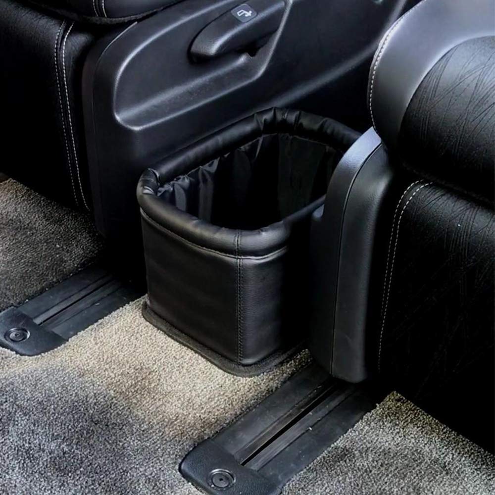Kingberwi Leather Car Trash Can, Luxury Car Organizer, Leakproof Garbage Can For Car And Trucks Black