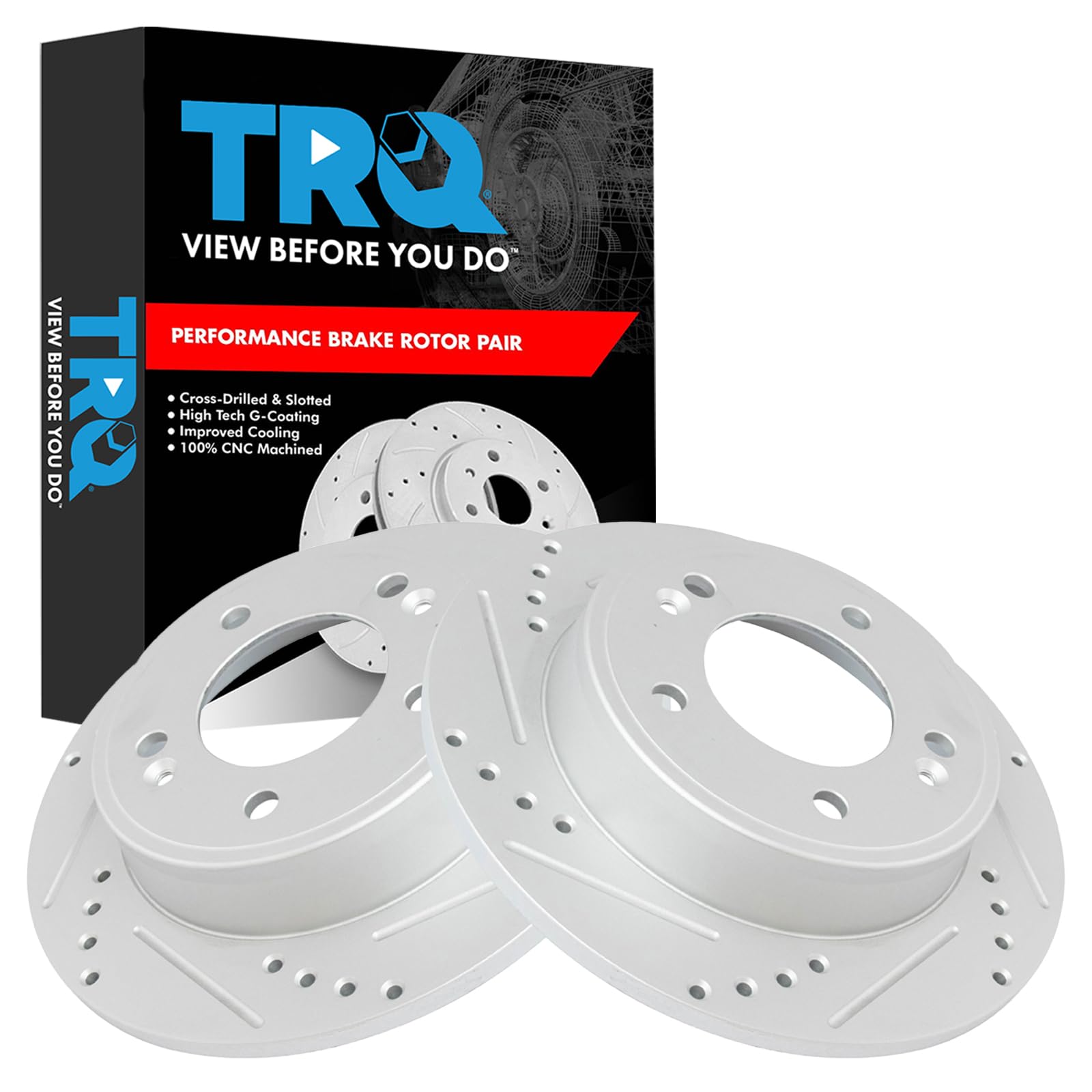 Trq Rear Performance Brake Rotor Drilled Slotted Pair Set For Elantra/Elantra Coupe/Elantra Gt/Forte/Forte Koup / Forte5 / Soul/