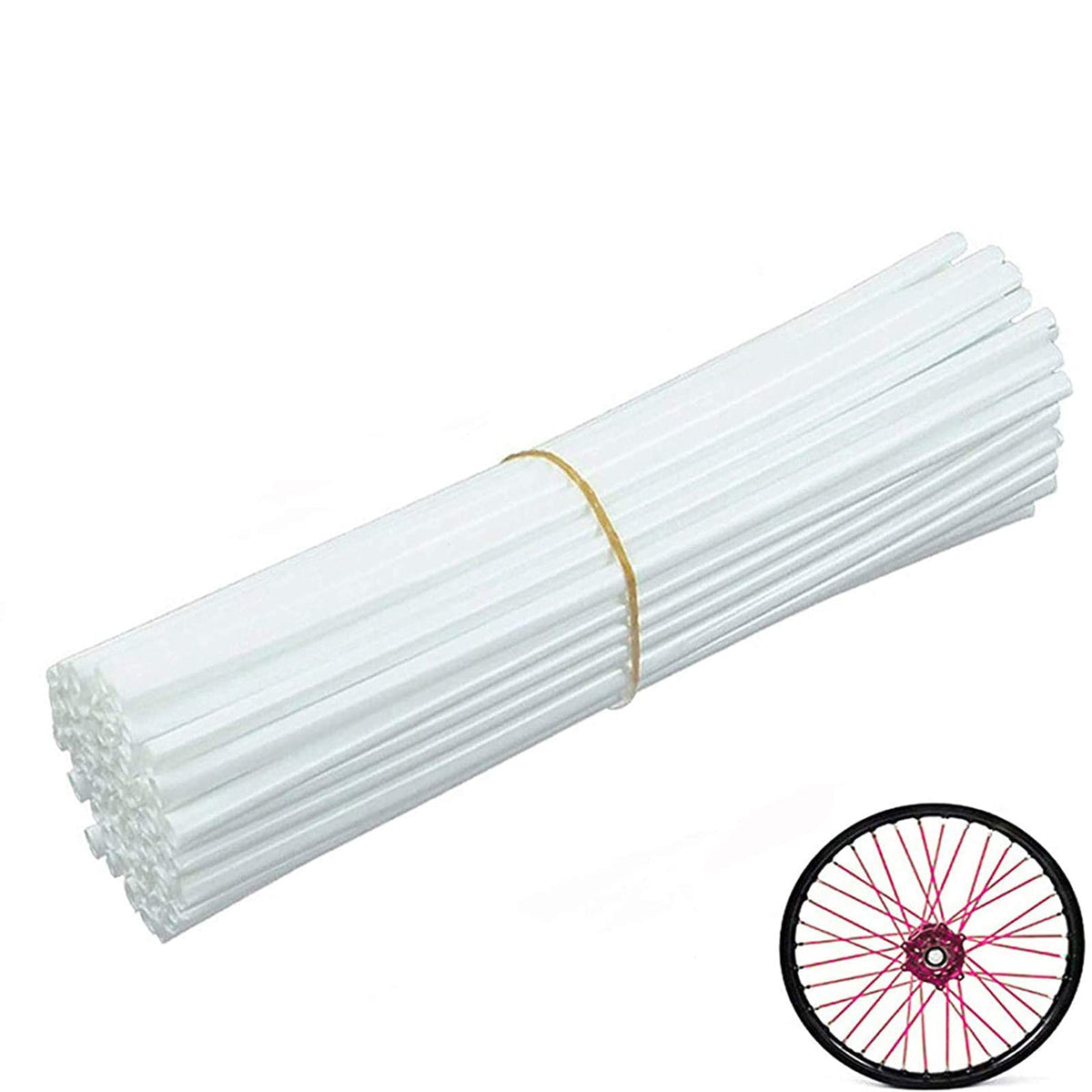 Universal Bicycle Bike Spoke Covers - 72Pcs Motorcycle Wheelchair Wheel Spoke Wraps, Dirt Bike Spoke Skin, Pipe Trim For 8"-21" Spoke Rims Spoke Covers Decoration Protector Bmx Mtb (White)