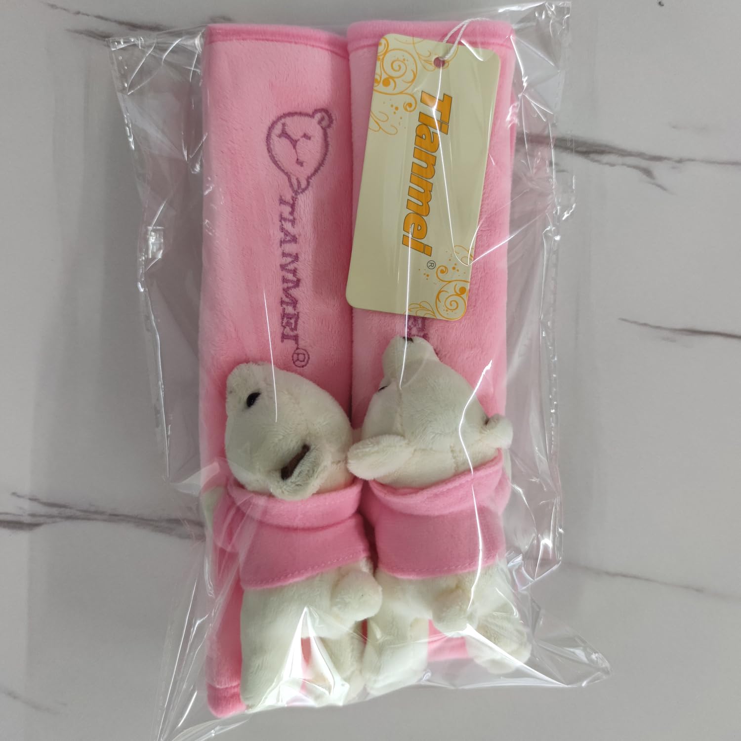 Tianmei 2Pcs Bear Doll Styling Faux Suede Car Seat Belt Strap Cover Shoulder Strap Pad (Pink Color)