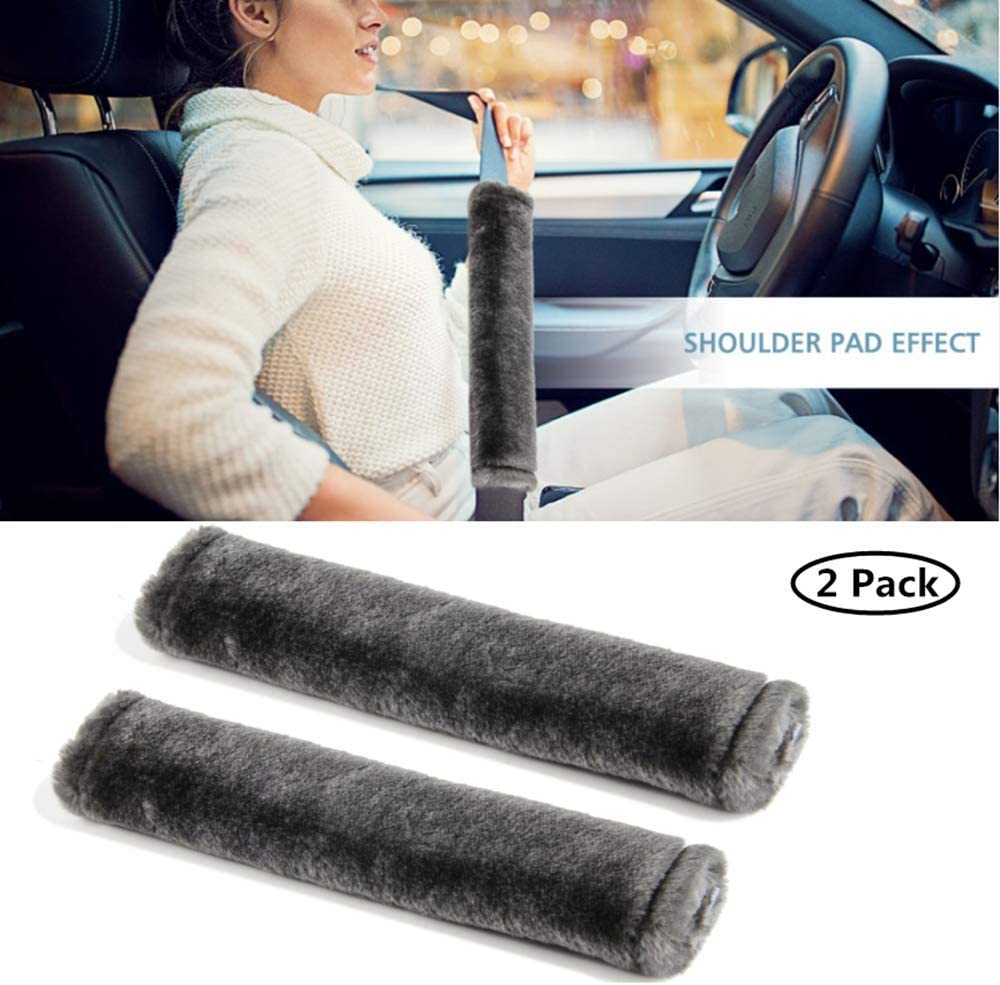 Moonet 2 Packs Car Seatbelt Covers Shoulder Pad For More Comfortable Driving, Universal Seat Belt Cover For Handbag Camera Backpack Straps, Soft Faux Sheepskin Wool Seat Belt Cushion (Dark Gray)