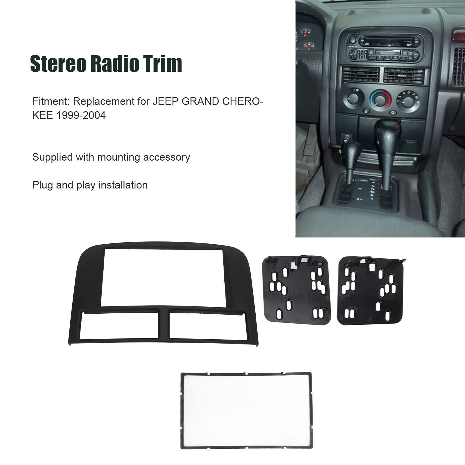 For Jeep Grand Cherokee Double Din Dash Kit, Dash Mounting Fascia Kit Dashboard Installation Trim Kit 2 Din Stereo Radio Bezel F