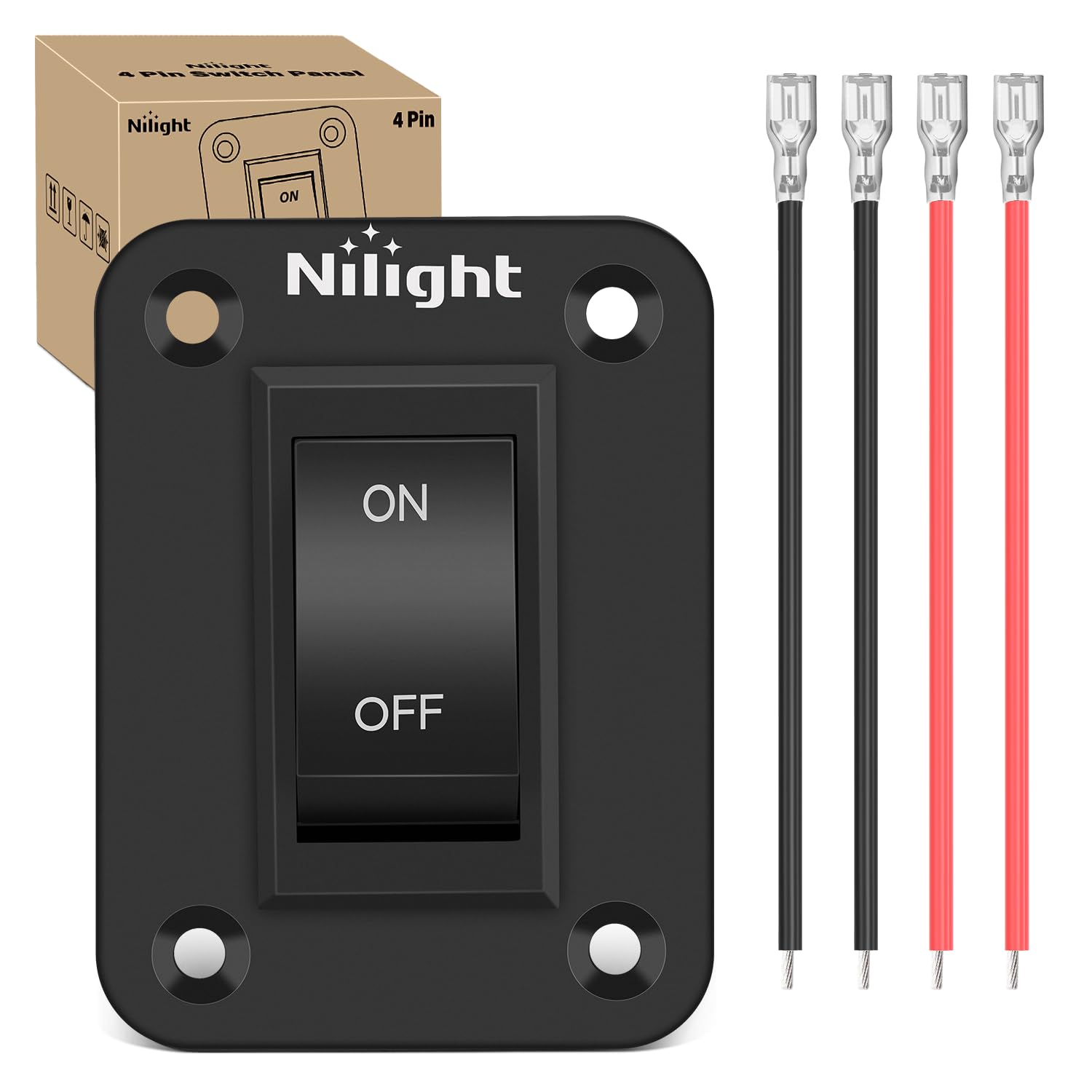 Nilight On-Off Switch Panel 4 Pin Dpst Toggle Switches Panel 12V 20A Black Anodized Aluminium Switch Shell Bracket With Screws T