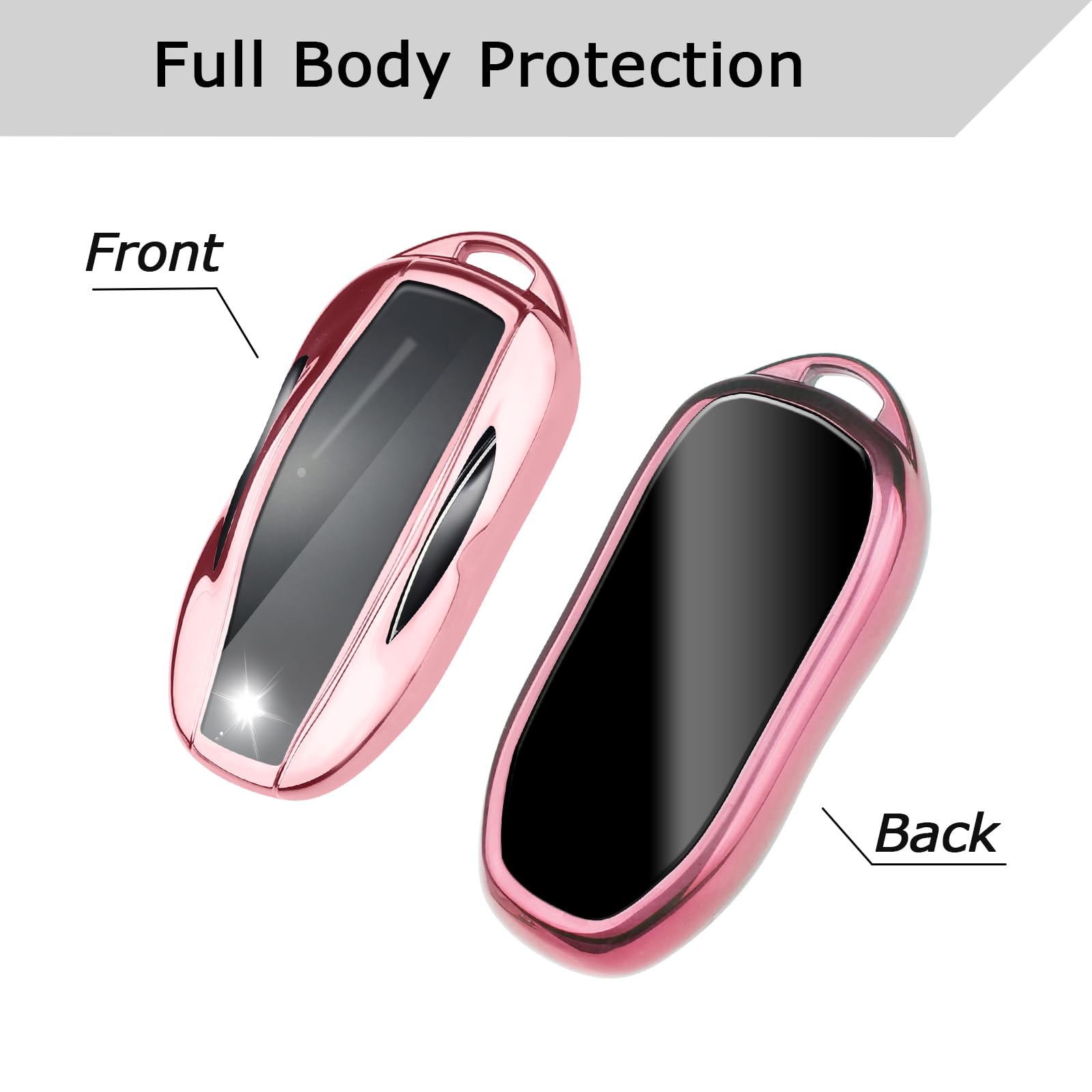 Qbuc For Tesla Key Fob Cover With Keychain Soft Tpu Protection Case Compatible With Tesla Model 3 / Y (Pink)