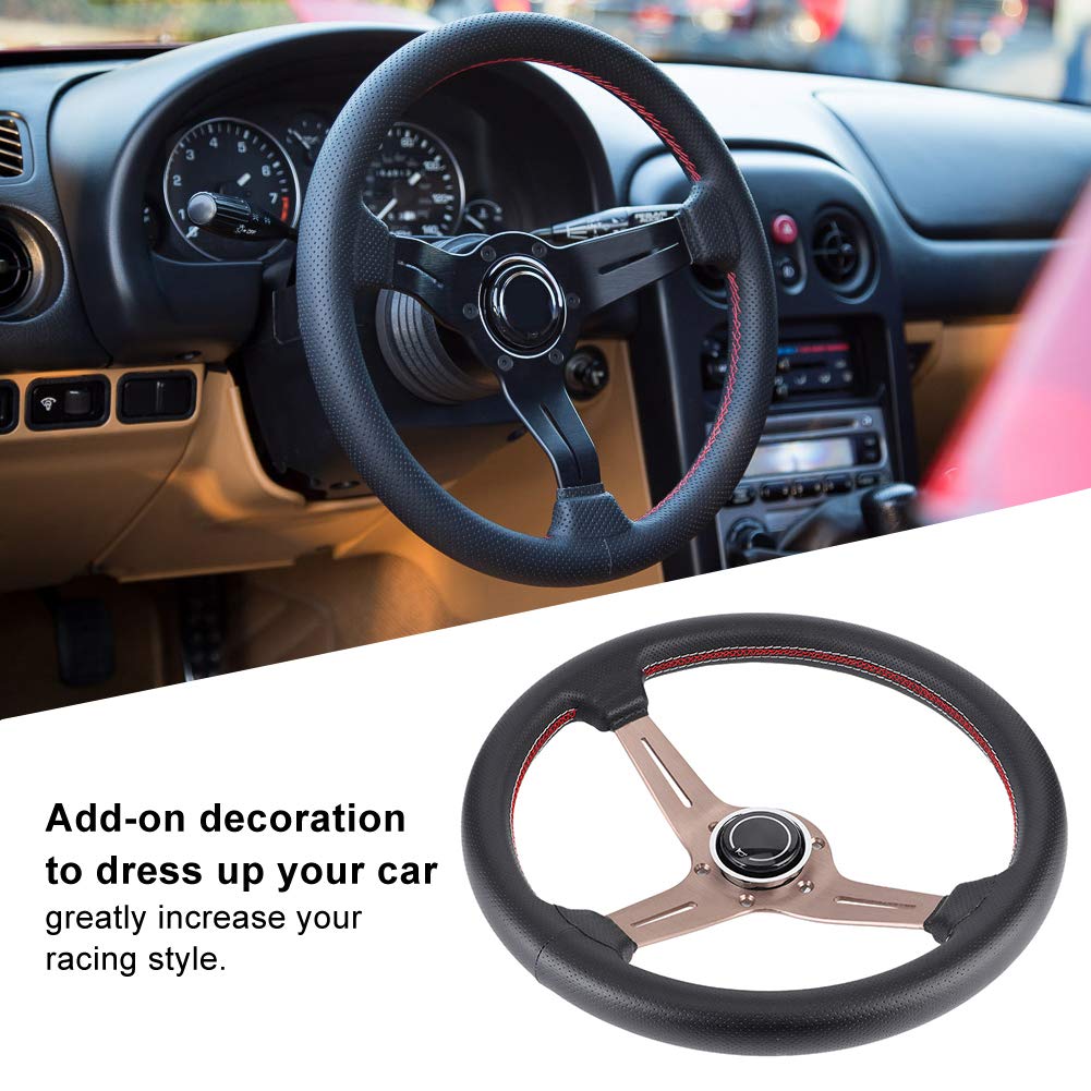 Steering Wheel For Nardi Style 6-Bolt Half Dish Black Perforated Leather Racing Steering Wheel W/Horn Modifed Parts