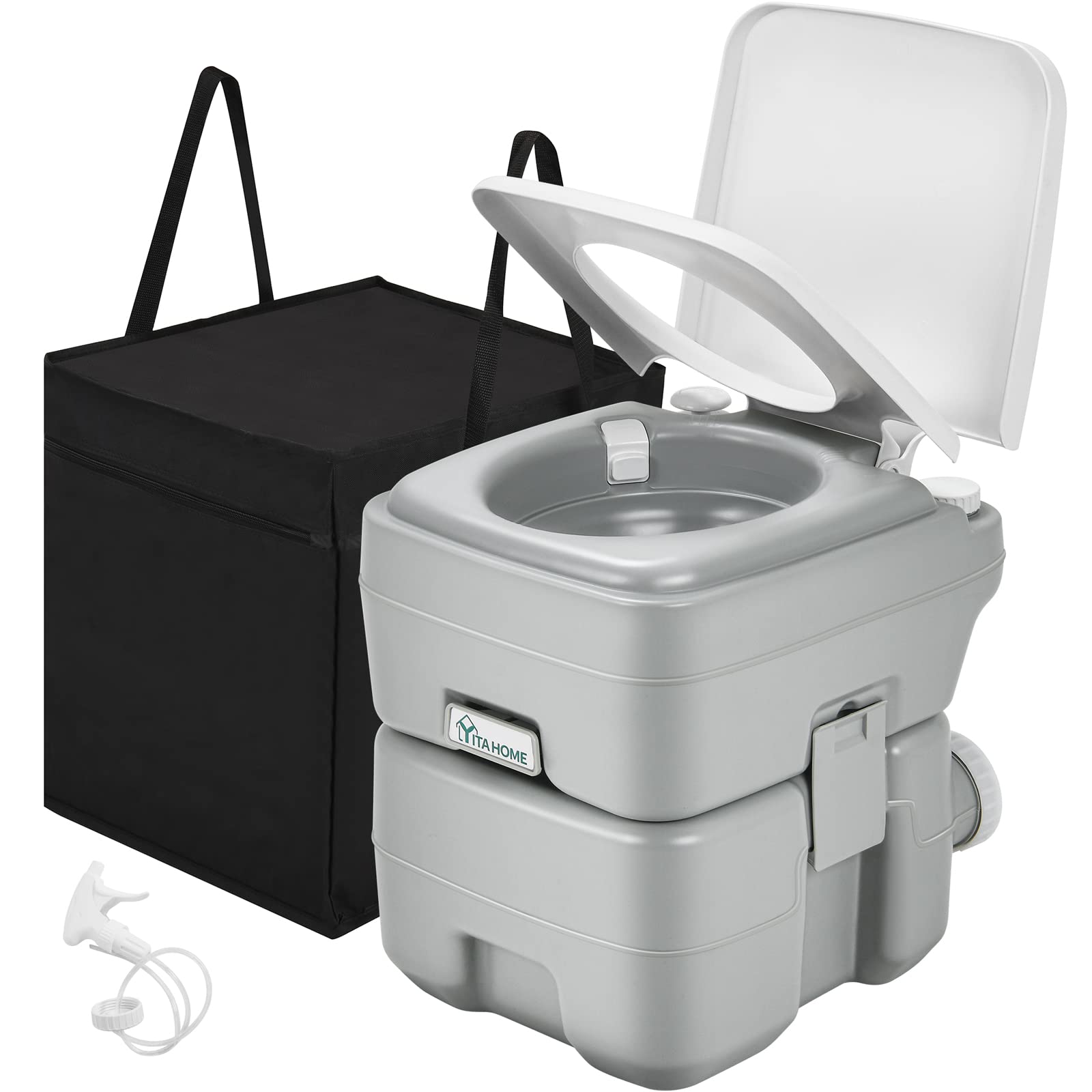 Yitahome Portable Toilet Camping Porta Potty With Carry Bag And Hand Sprayer, 5.28 Gallon Leak-Proof Indoor Outdoor Toilet With