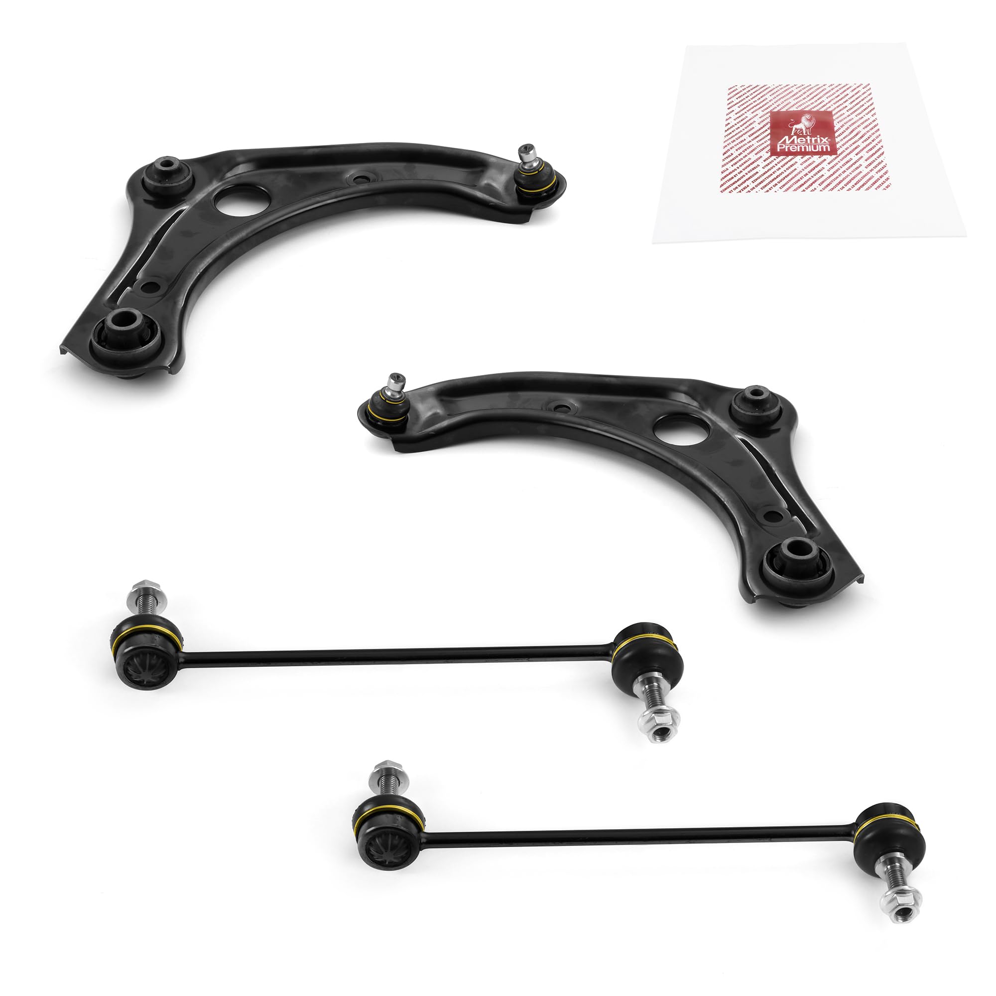 Metrix Premium Chassis Parts - 4 Pc Front Lower Control Arm & Front Sway Bar Stabilizer End Link Kit Fits 15-19 Nissan Micra, 14