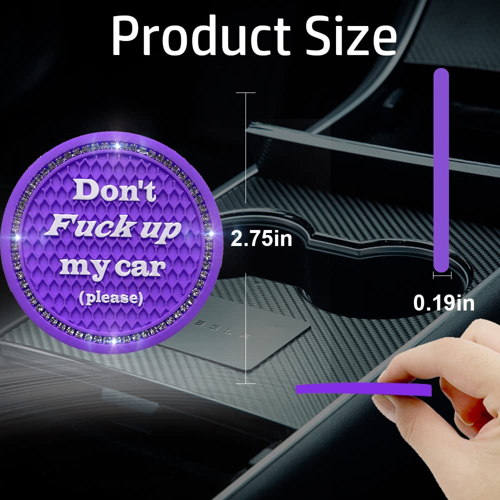 Smeyta Car Cup Coasters 2 Pack - Bling Interior Accessories, Universal Cup Holder Inserts For Suv/Truck (Purple, 2Pc)