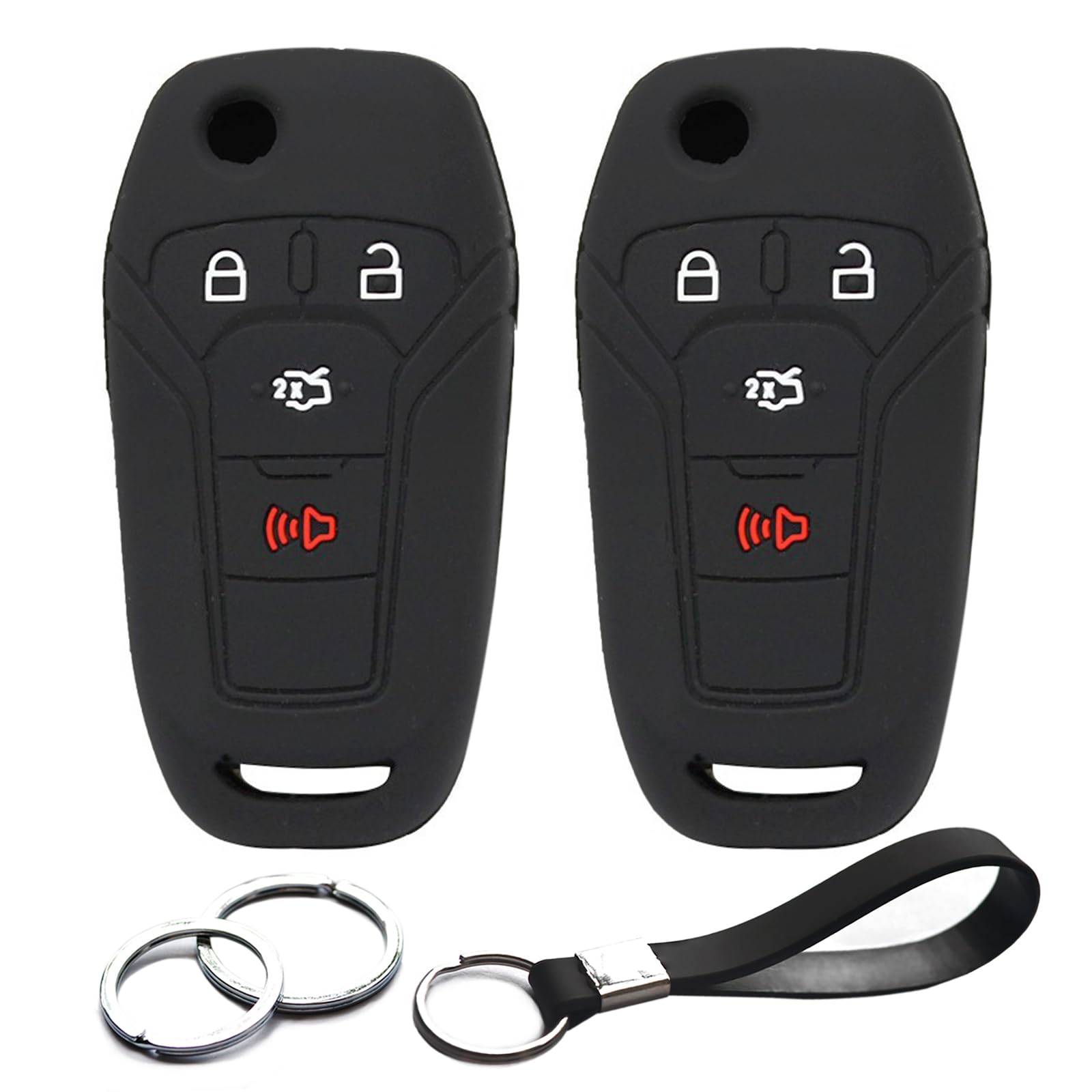 Infipar 2Pcs Compatible With Ford Transit-150 250 350 Hd E-Transit Connect Maverick F-150 Lightning F-250 F-350 F-450 F-550 Super Duty F-650 F-750 Ranger Black Key Fob Cover Case Key Chain Holder