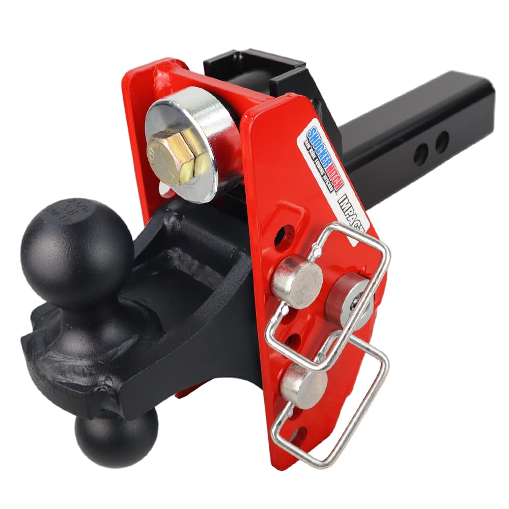 Shocker Impact Cushion Hitch Combo Ball Mount 4' Rise To 4' Drop, Fits 2' Hitch Black Combo 2' & 2-5/16' Balls