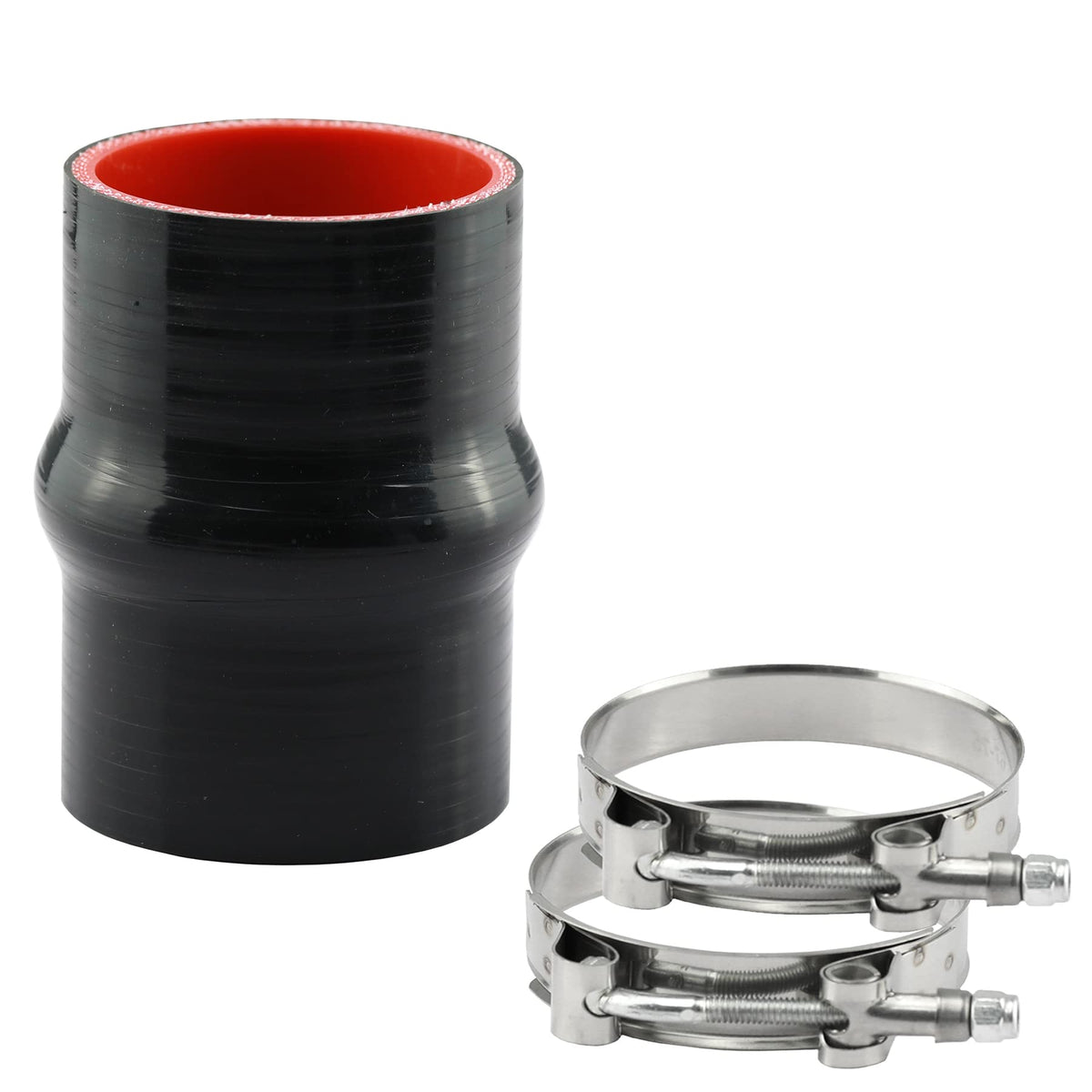 Ucreative 4'' Length Hump Black Silicone High Temperature 4-Ply Reinforced Straight Hump Coupler Hose With T-Bolt Clamp Id: 2.5'
