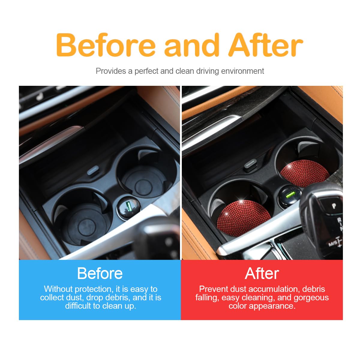 Osilly Bling Car Cup Holder Coaster, 2 Pack Crystal Rhinestone Anti-Slip Insert Coasters, Universal 2.75 Inch Fashion Automotive