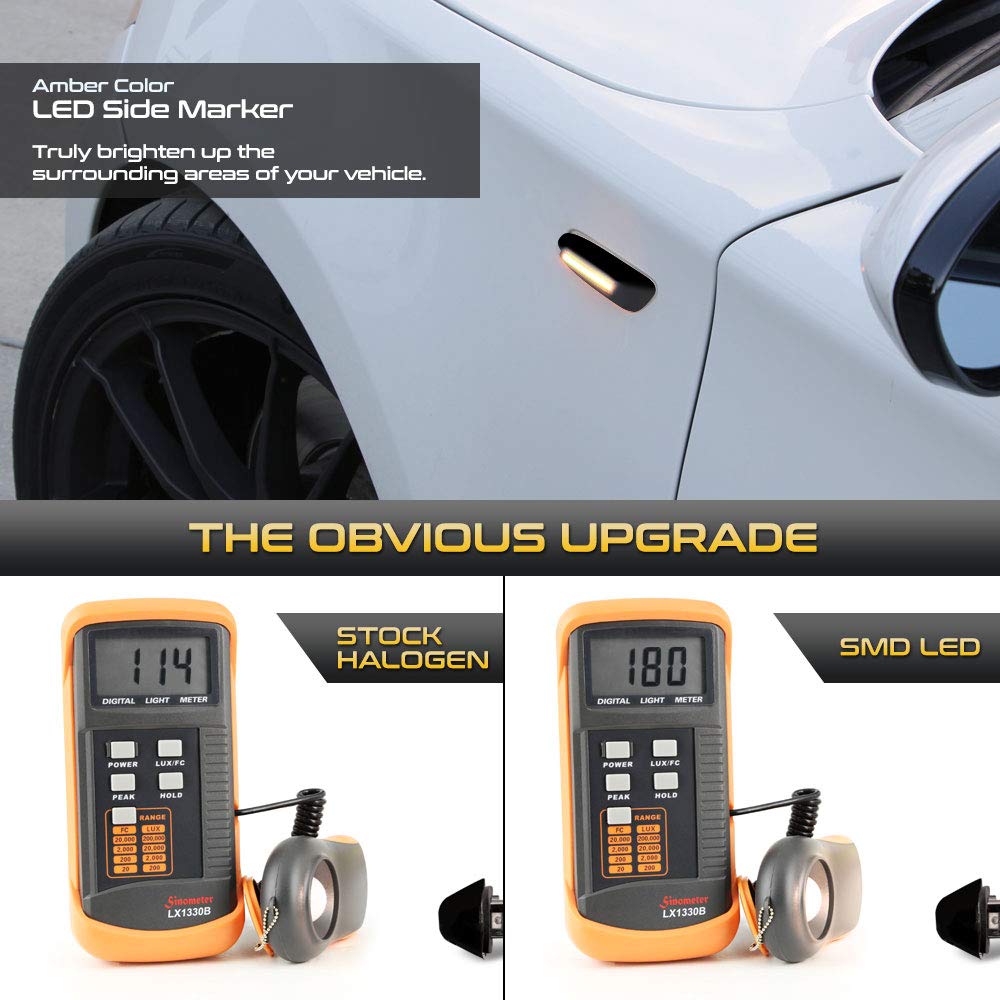 Vipmotoz Dark Smoked Lens Full Led Front Fender Side Marker Light Turn Signal Lamp Assembly Replacement For Bmw E82 E88 E90 E91 E92 E93 E60 E61 E83, Driver & Passenger Side