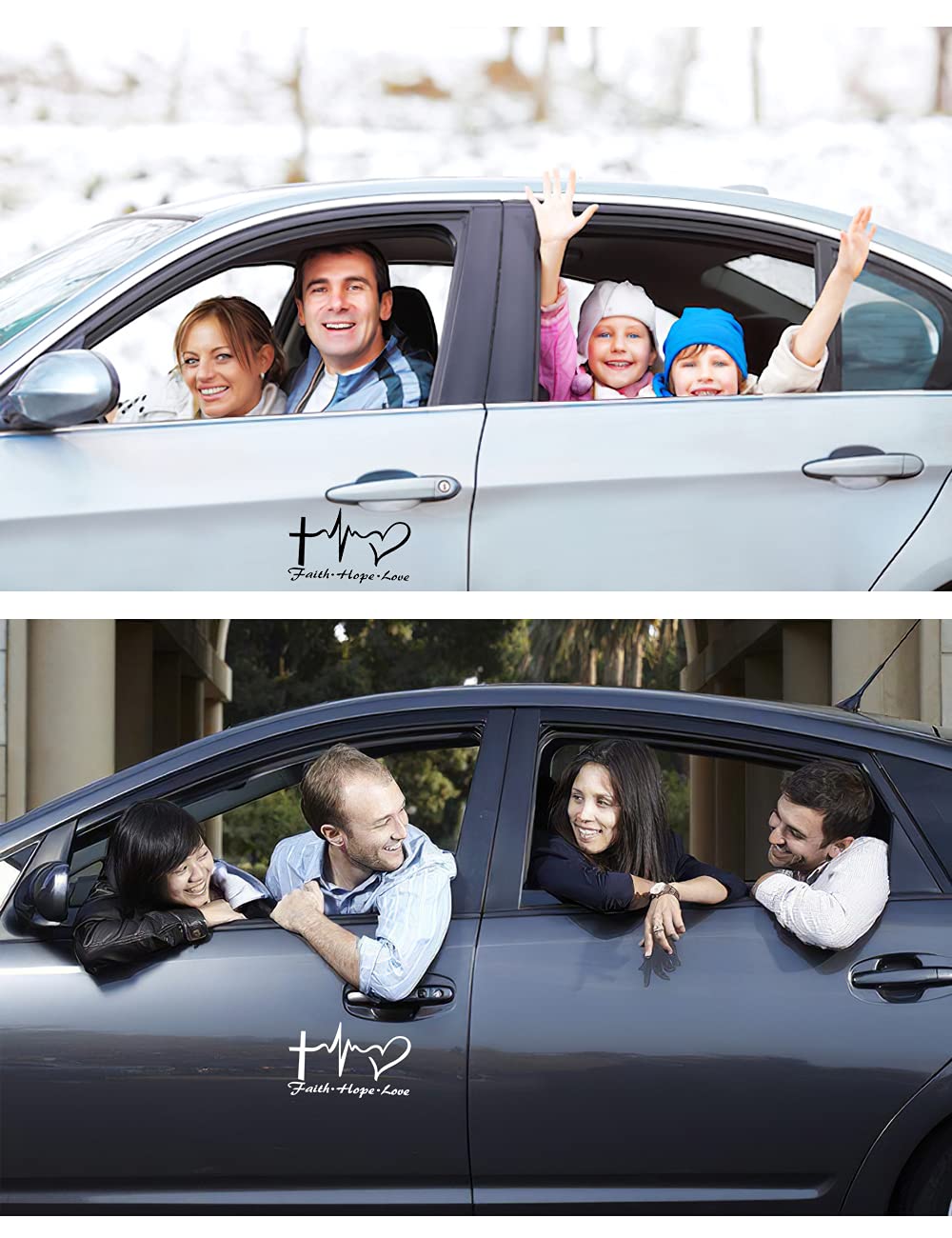 Hope Faith Love Heart Car Decal Stickers, Jesus Cross Vinyl Sticker For Car Windows, Tablets, Laptops, Water Bottles (White)