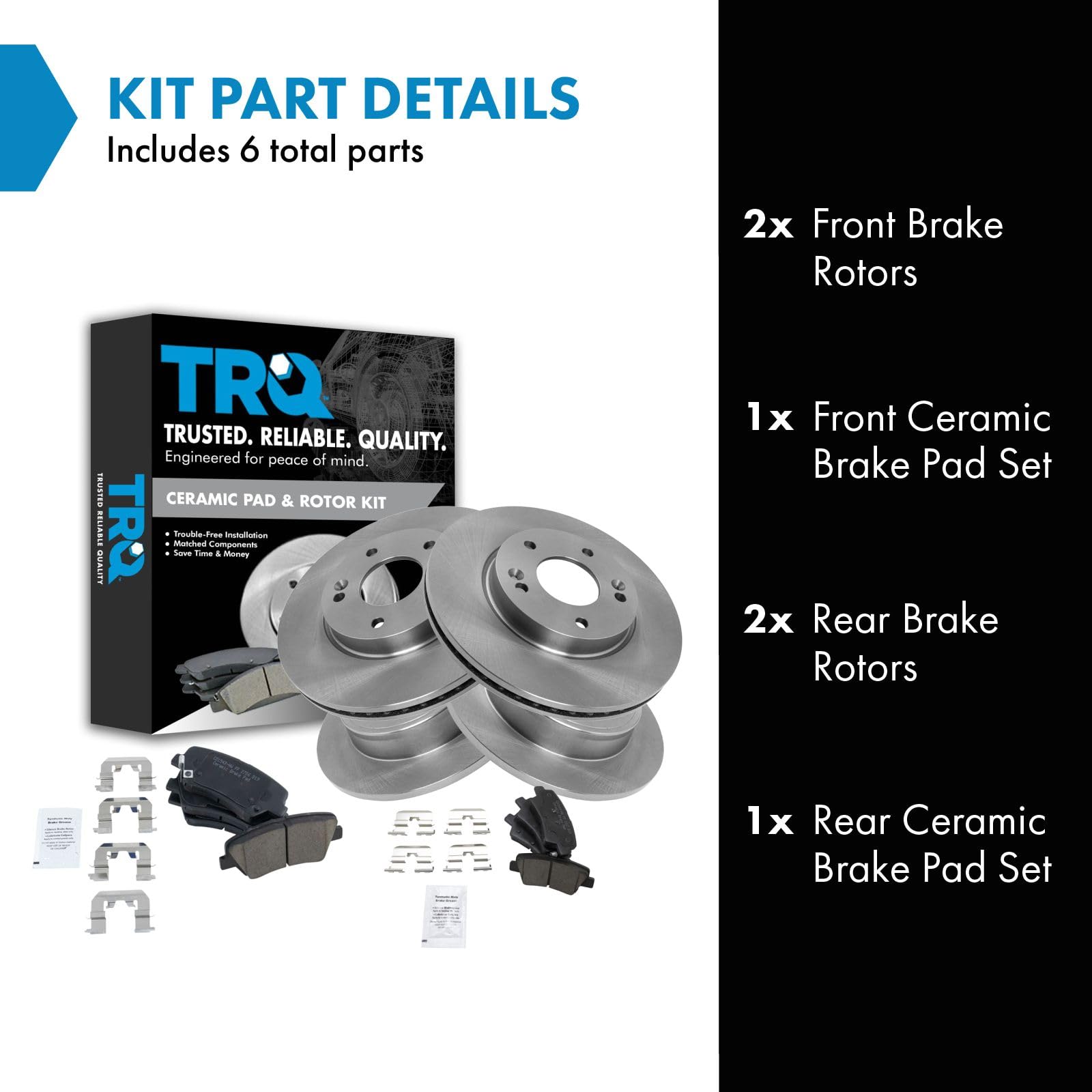 Trq Front And Rear Brake Pad & Rotor Kit Brake Pads Brake Rotor Ceramic Compatible With 2011-2016 Hyundai Elantra 2013-2014 Elan