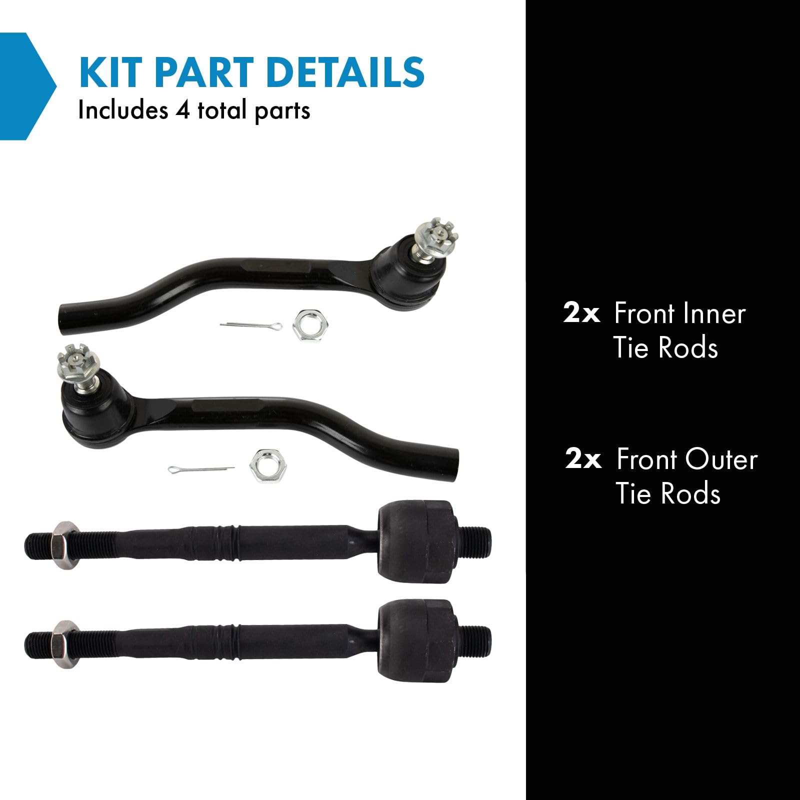 Trq Front Inner & Outer Tie Rod Set Driver & Passenger Side Inner & Outer Compatible With 2018-2022 Honda Accord