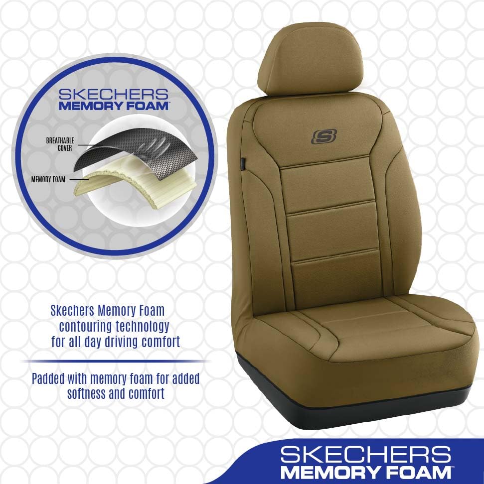 Skechers Memory Foam Car Seat Covers, Lycra Seat Covers &Thick Memory Foam, Car Seat Cover Full Sets, Airbag Compatible, Automot