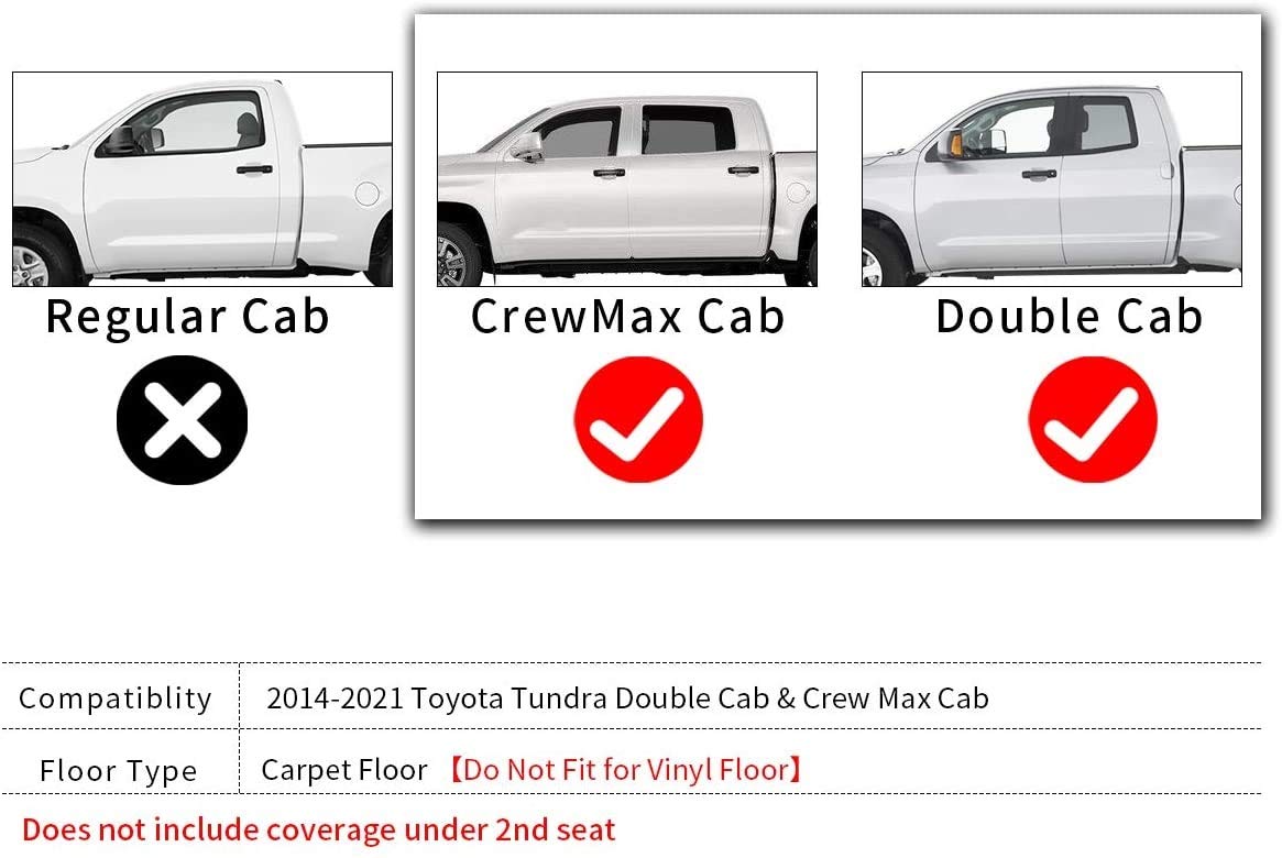 Yitamotor Floor Mats Compatible With Toyota Tundra, Custom Fit Floor Liners For 2014-2021 Toyota Tundra Double Cab & Crew Max Cab, 1St & 2Nd Row All Weather Protection , Black