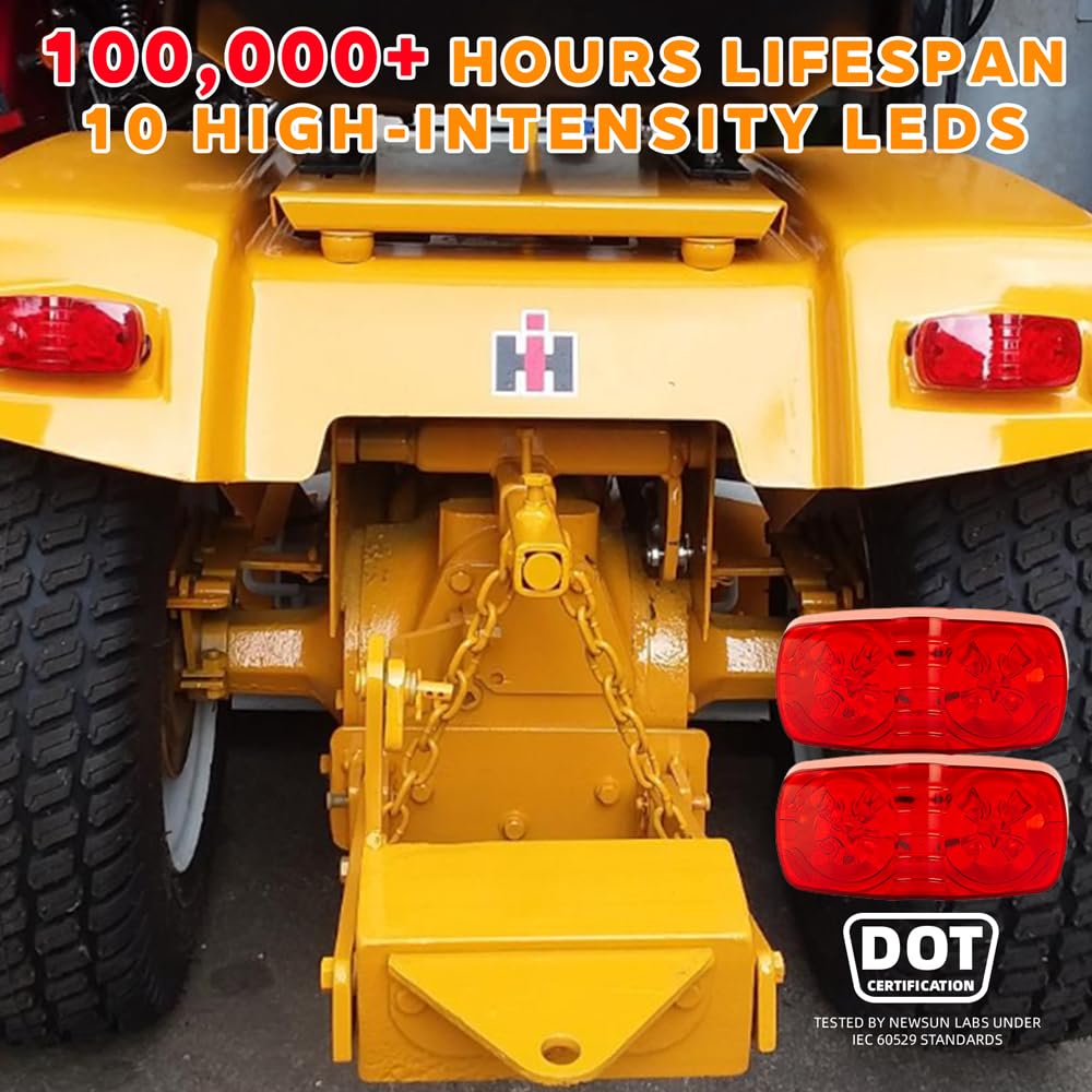 New Sun 12 Pcs Red Trailer Rv Side Marker Led Light, Bullseye/Tigereye/Double Bubble Clearance Light 10 Led, 12V 4X2 Rectangular