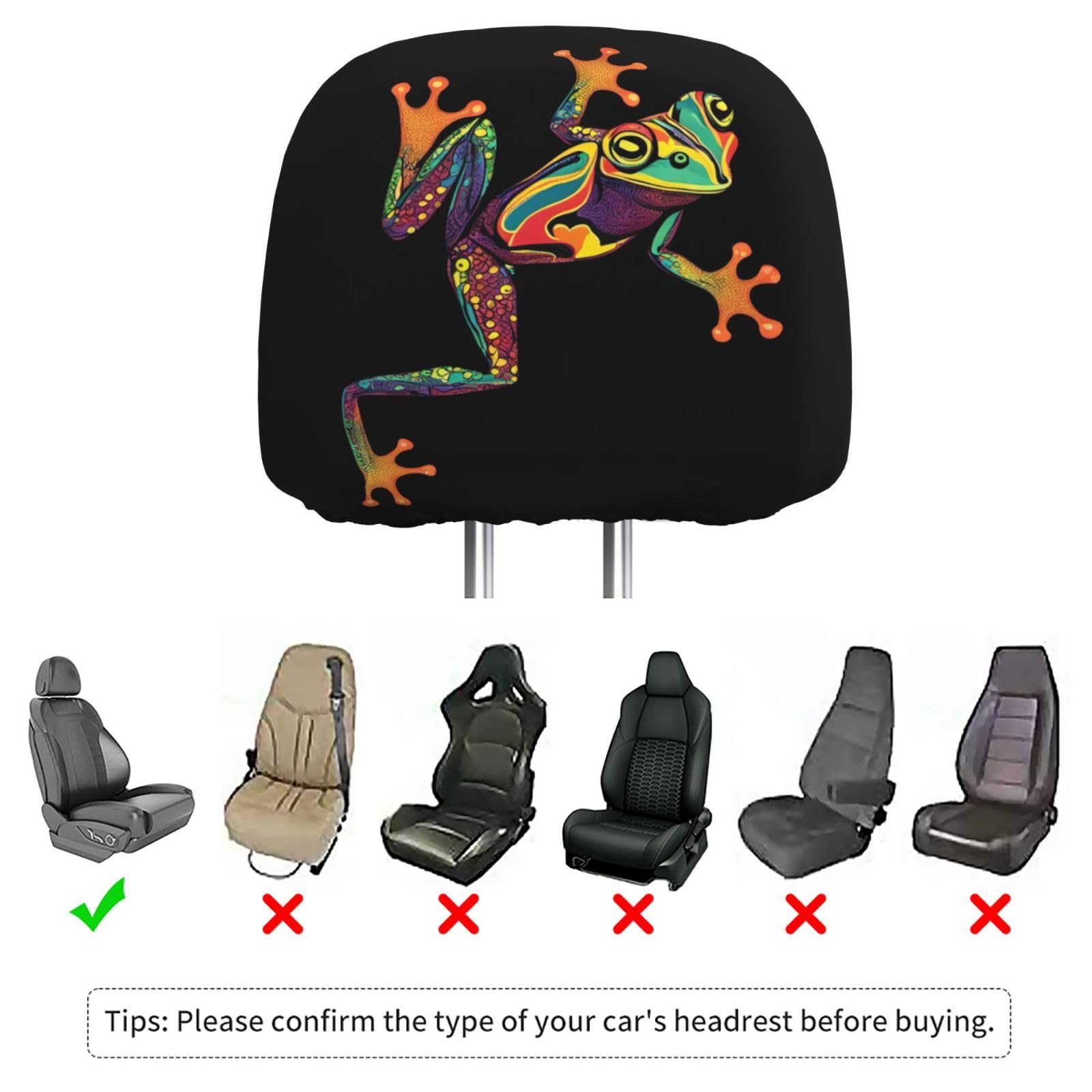 Dujiea 2 Pack Boho Frog Car Headrest Covers, Universal Soft Car Seat Head Rest Protector, Vehicle Accessories Fabric Headrest Co
