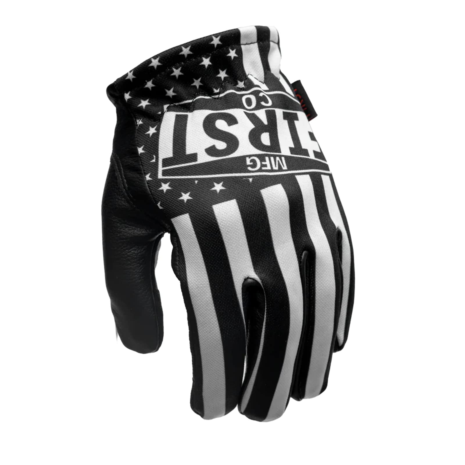 First Mfg Co - Clutch - Men'S Motorcycle Biker Riding Black White Flag Leather Gloves - Small - Stretch Polyester