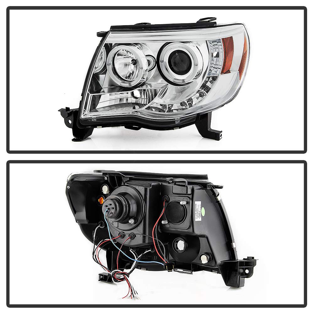 Acanii - For 2005-2011 Toyota Tacoma Led Drl Halo Ring Chrome Housing Projector Headlights Headlamps, Driver & Passenger
