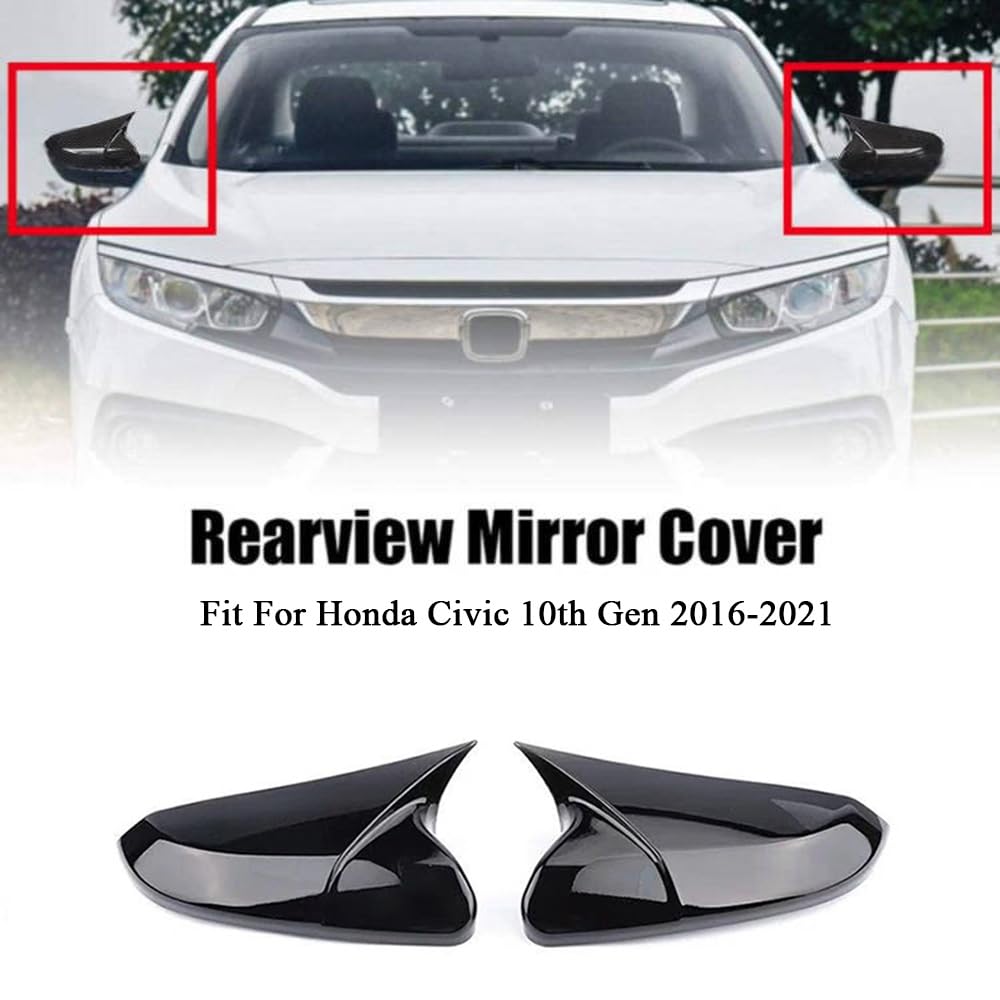 Rifoda for Civic car Door Side Mirror Cover Trims ABS Material for Honda 10th gen Civic 2016 2017 2018 2019 2020 2021-Bright Bla